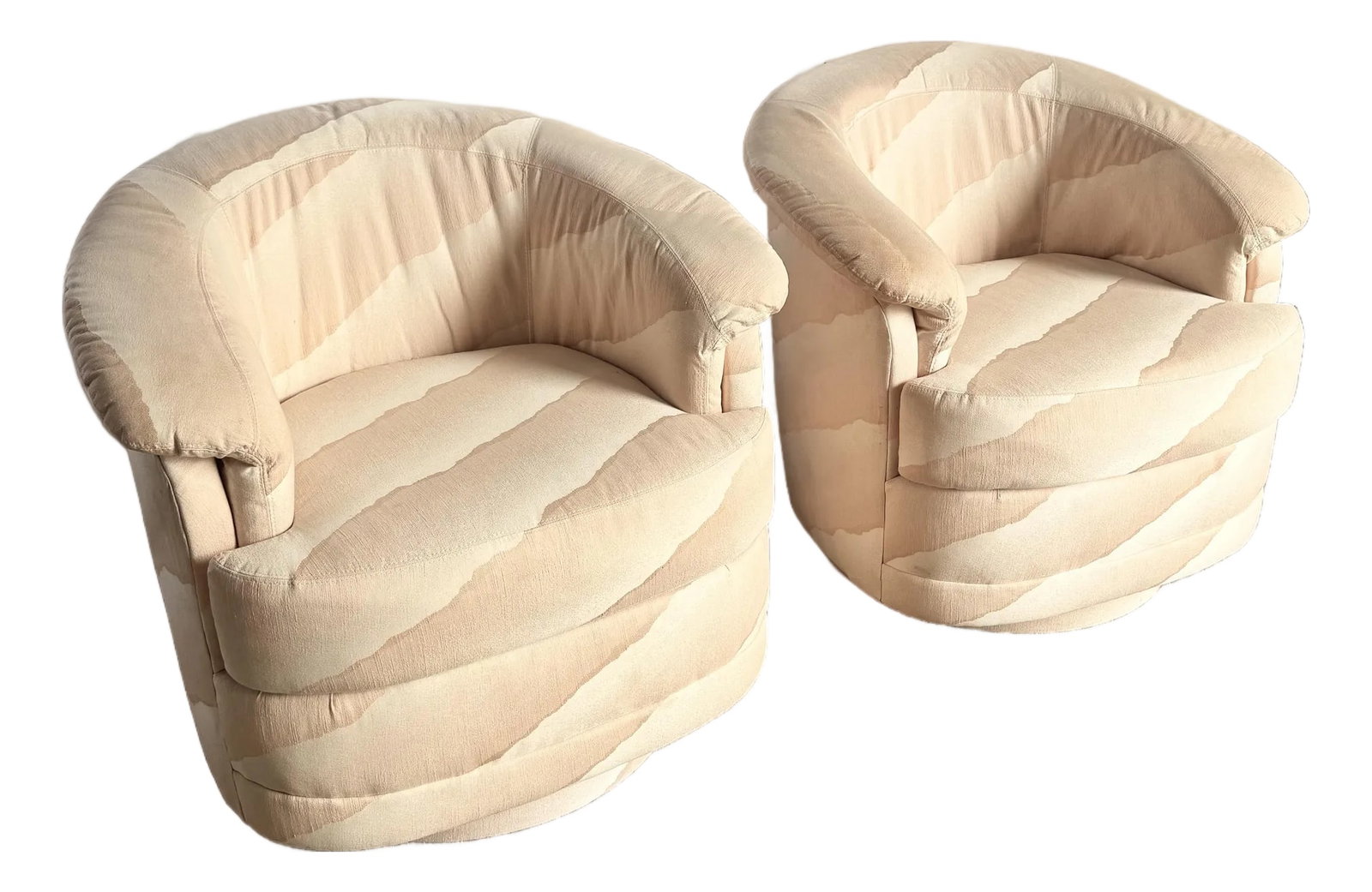 Postmodern Wavy Pink Barrel Swivel Chairs by Carson's - A Pair (1 of 10)