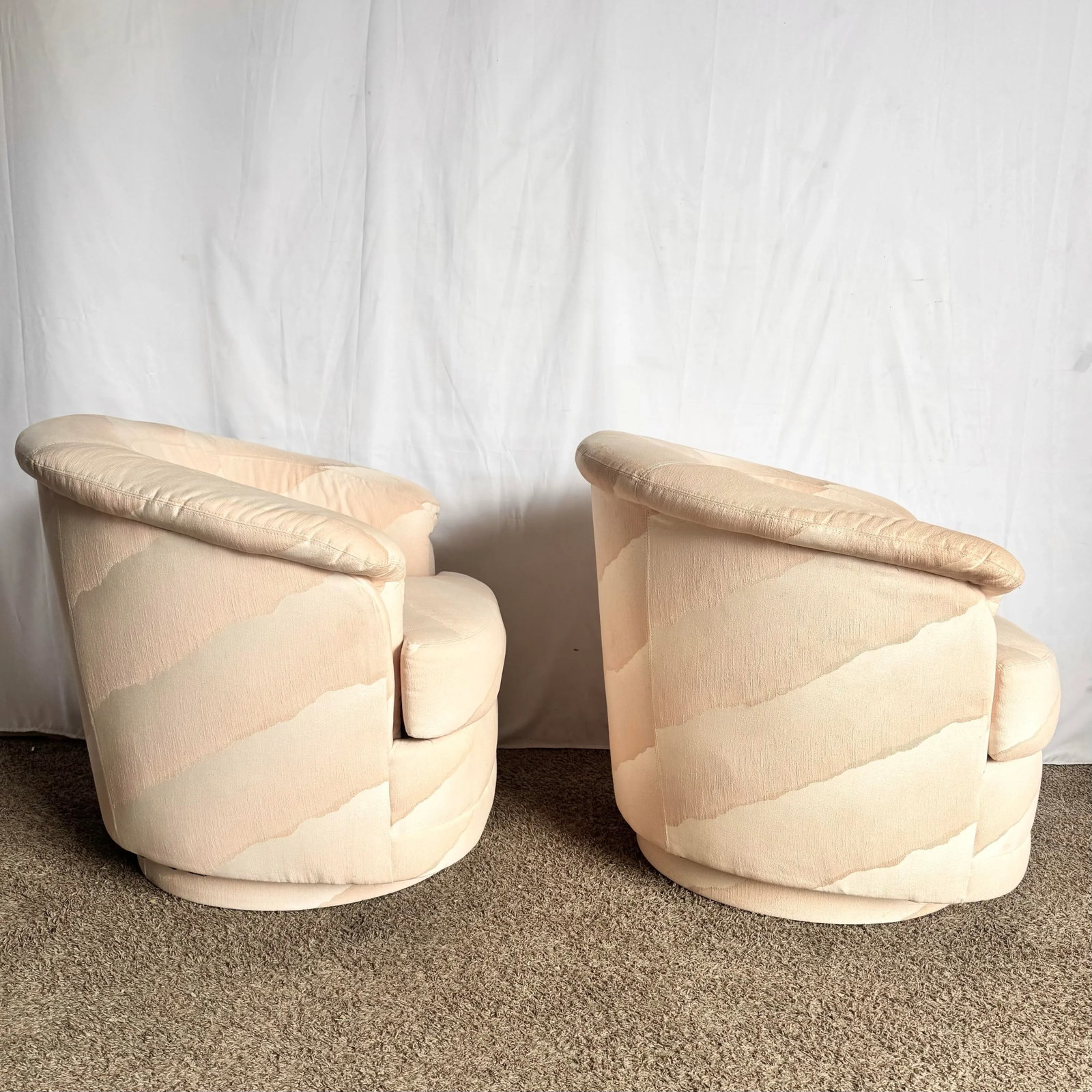Postmodern Wavy Pink Barrel Swivel Chairs by Carson's - A Pair - 3