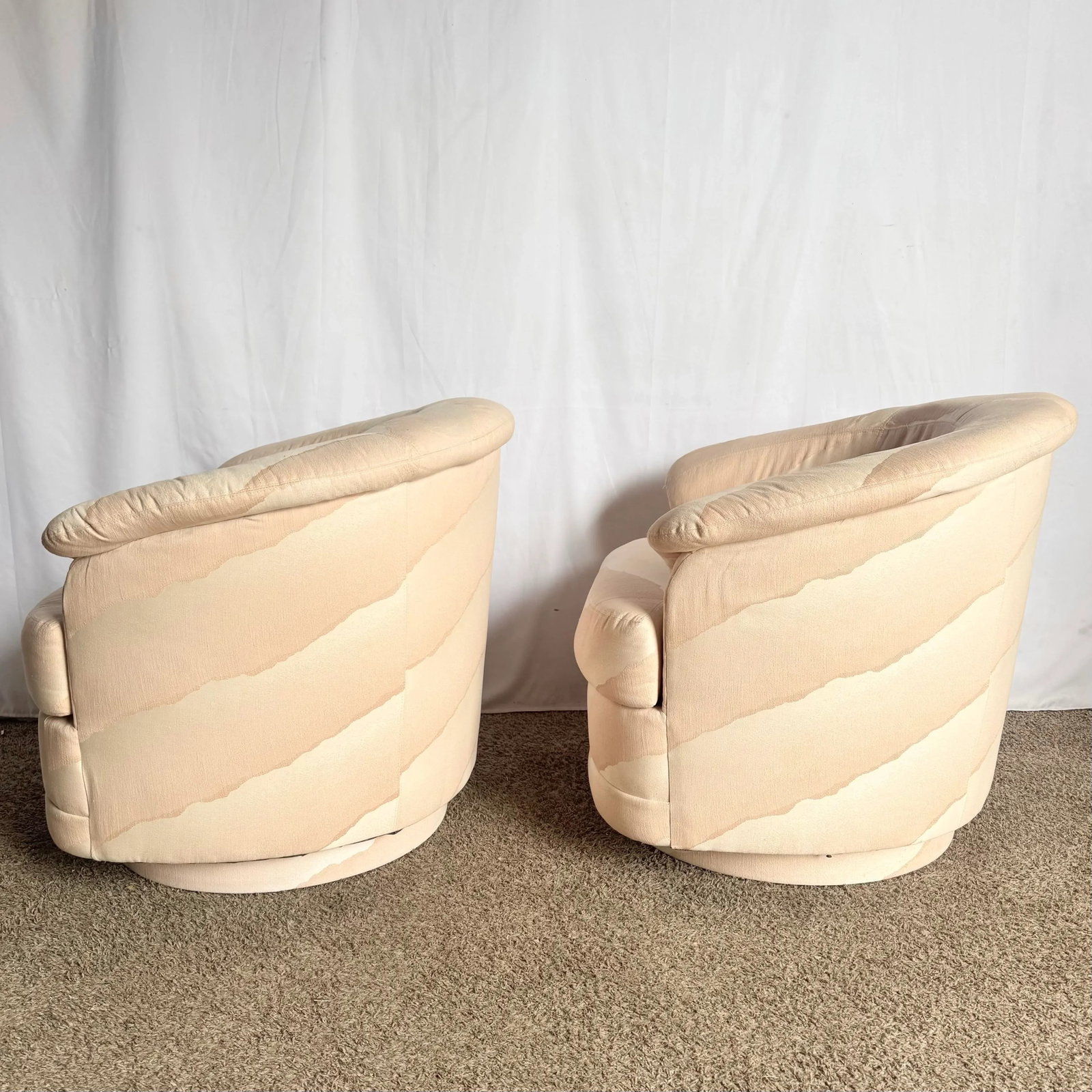 Postmodern Wavy Pink Barrel Swivel Chairs by Carson's - A Pair - 4