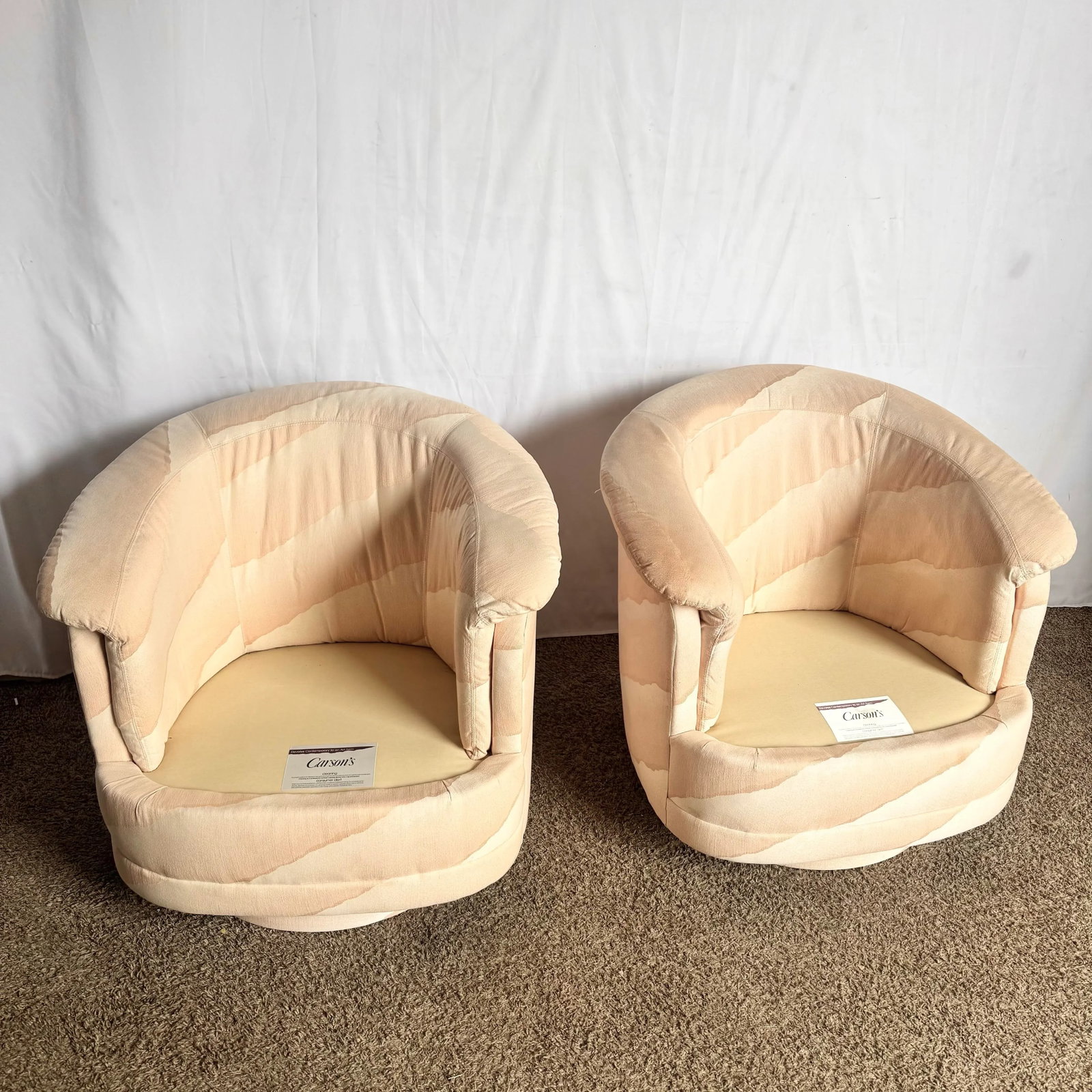 Postmodern Wavy Pink Barrel Swivel Chairs by Carson's - A Pair - 5