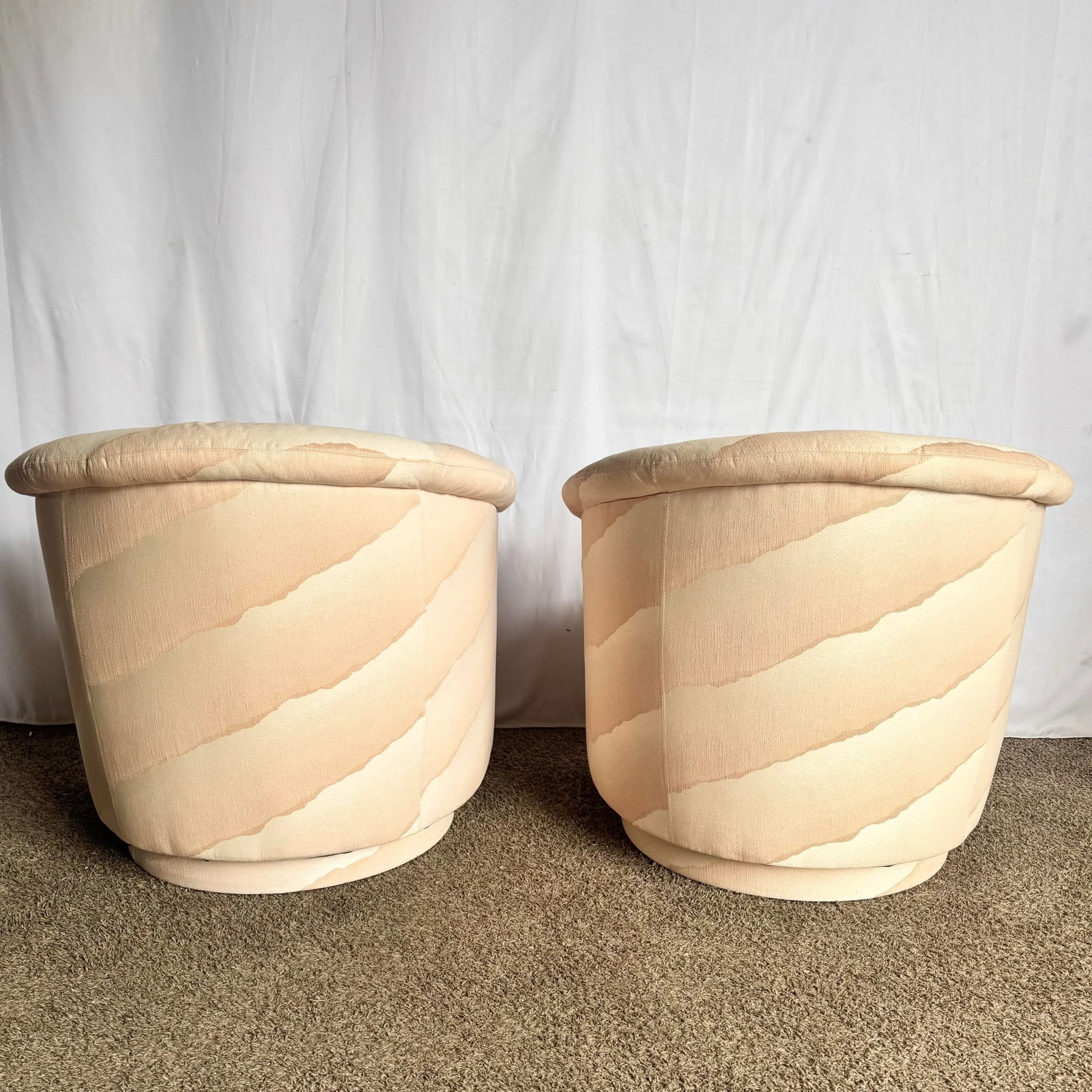 Postmodern Wavy Pink Barrel Swivel Chairs by Carson's - A Pair - 6