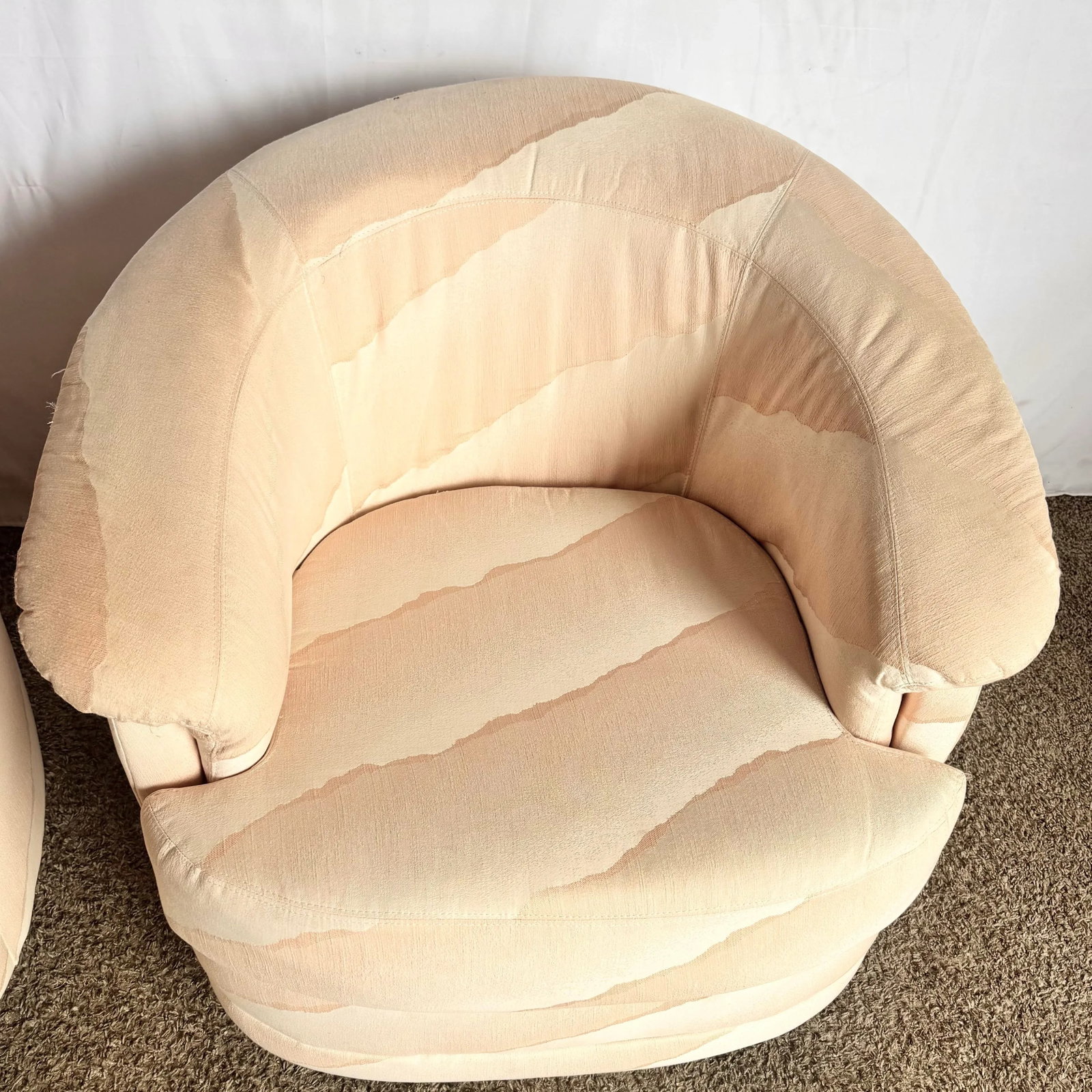 Postmodern Wavy Pink Barrel Swivel Chairs by Carson's - A Pair - 8