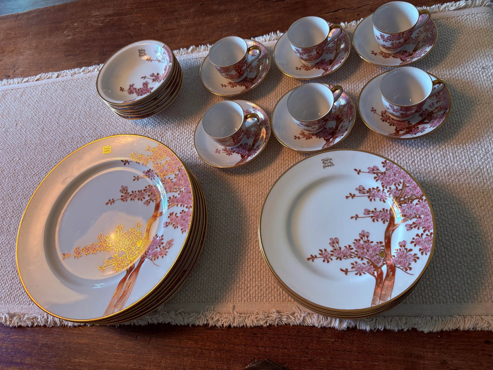 Vintage Dinnerware Set for 6 Featuring Hand Painted and Gilted Cherry Blossoms by Soko China - 36 Pi - 2