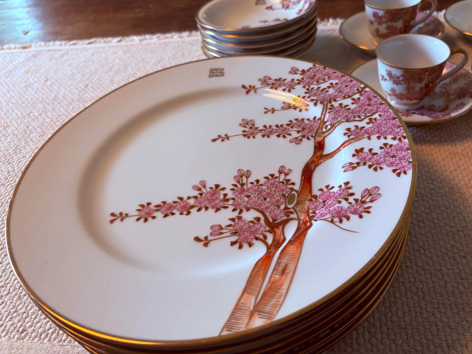 Vintage Dinnerware Set for 6 Featuring Hand Painted and Gilted Cherry Blossoms by Soko China - 36 Pi - 3