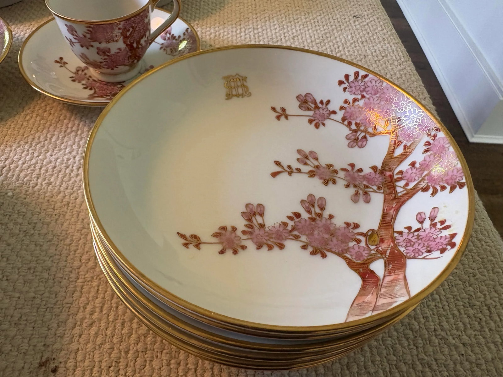 Vintage Dinnerware Set for 6 Featuring Hand Painted and Gilted Cherry Blossoms by Soko China - 36 Pi - 5