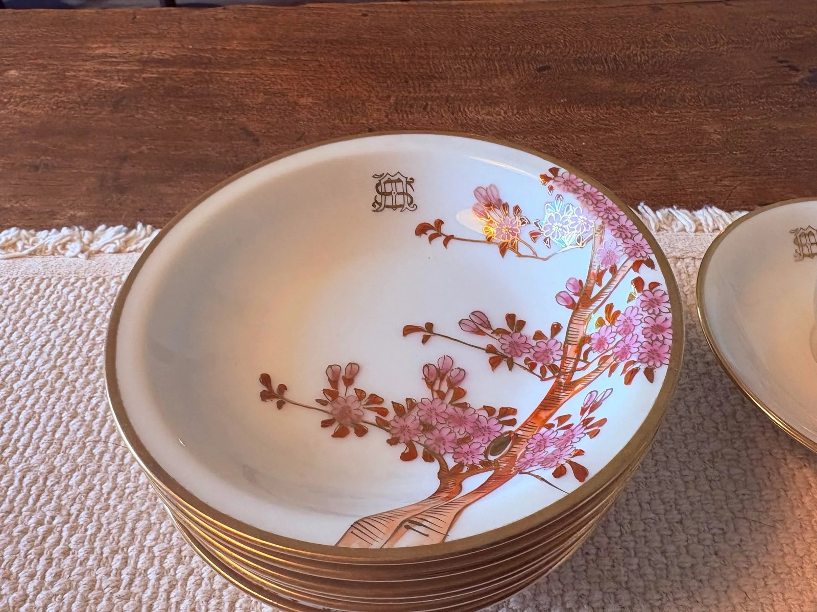 Vintage Dinnerware Set for 6 Featuring Hand Painted and Gilted Cherry Blossoms by Soko China - 36 Pi - 6