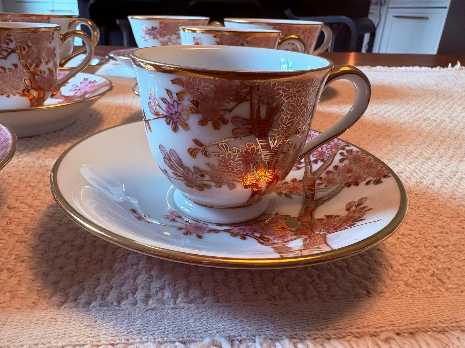 Vintage Tea and Espresso Cup Set Featuring Handpainted and Gilted Cherry Blossoms - 22 Piece Set - 2