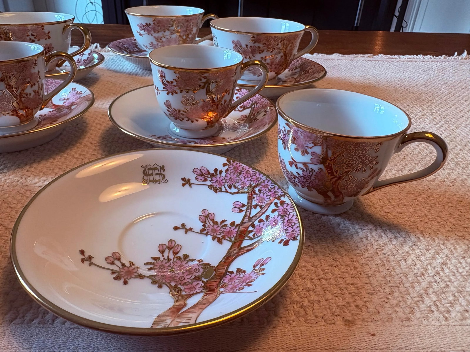 Vintage Tea and Espresso Cup Set Featuring Handpainted and Gilted Cherry Blossoms - 22 Piece Set - 3