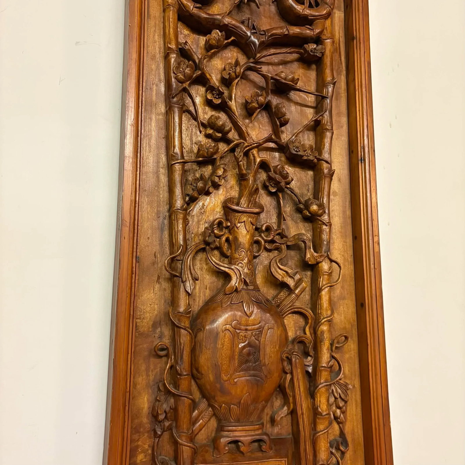 Pair of Large Antique Chinese Hand-Carved Wall Panels - 10
