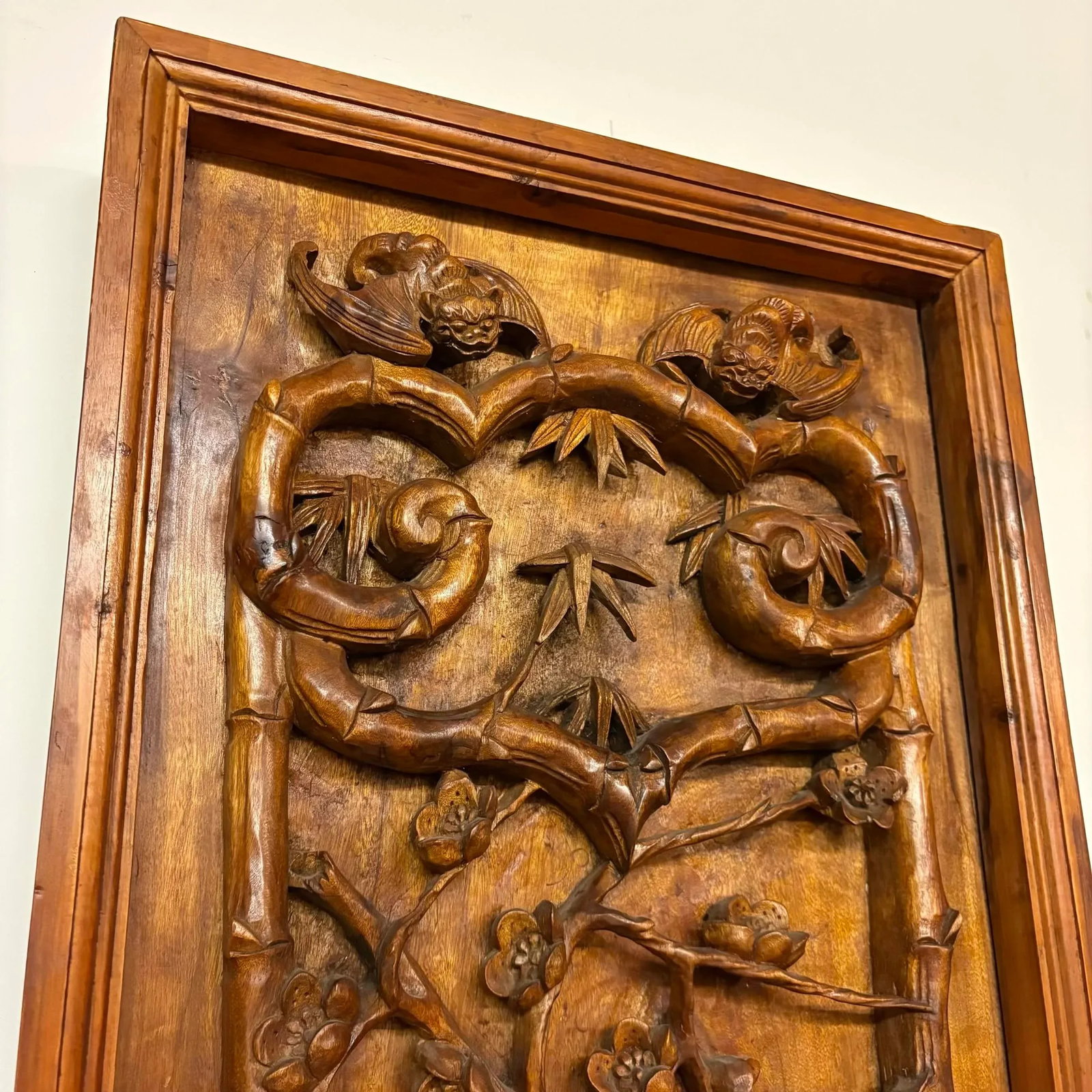 Pair of Large Antique Chinese Hand-Carved Wall Panels - 12