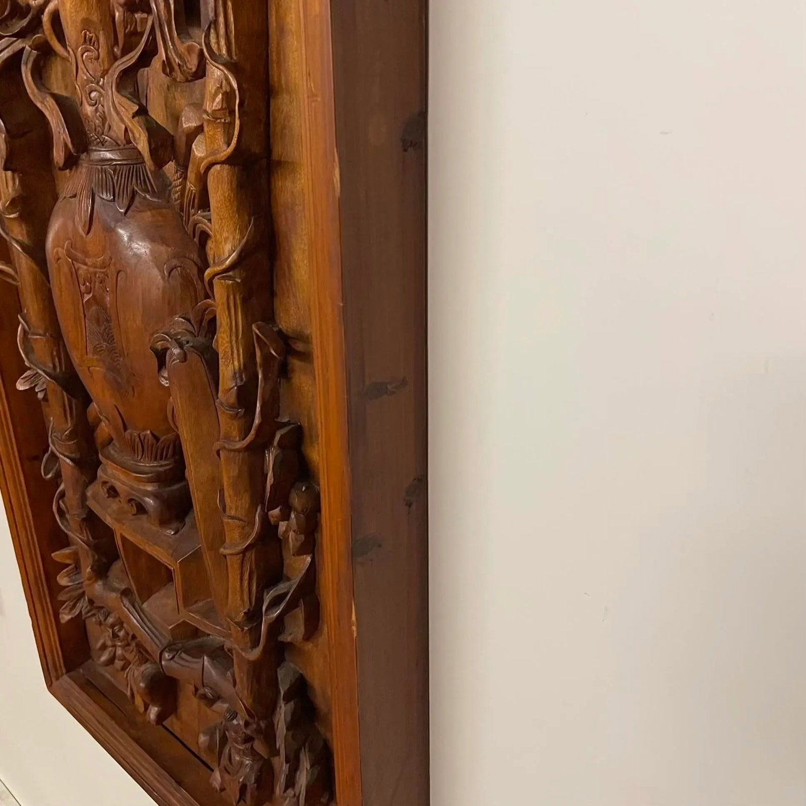 Pair of Large Antique Chinese Hand-Carved Wall Panels - 16