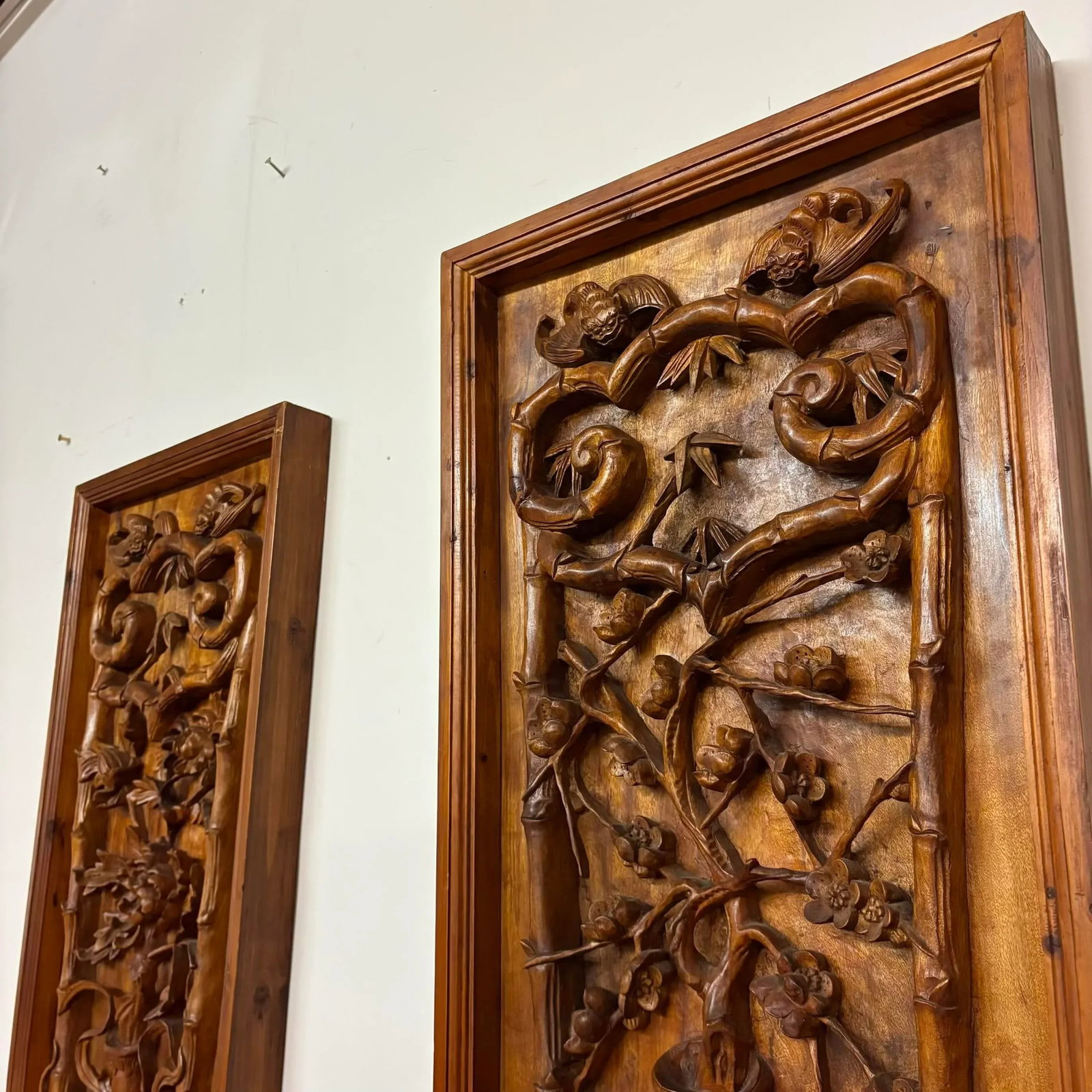 Pair of Large Antique Chinese Hand-Carved Wall Panels - 5