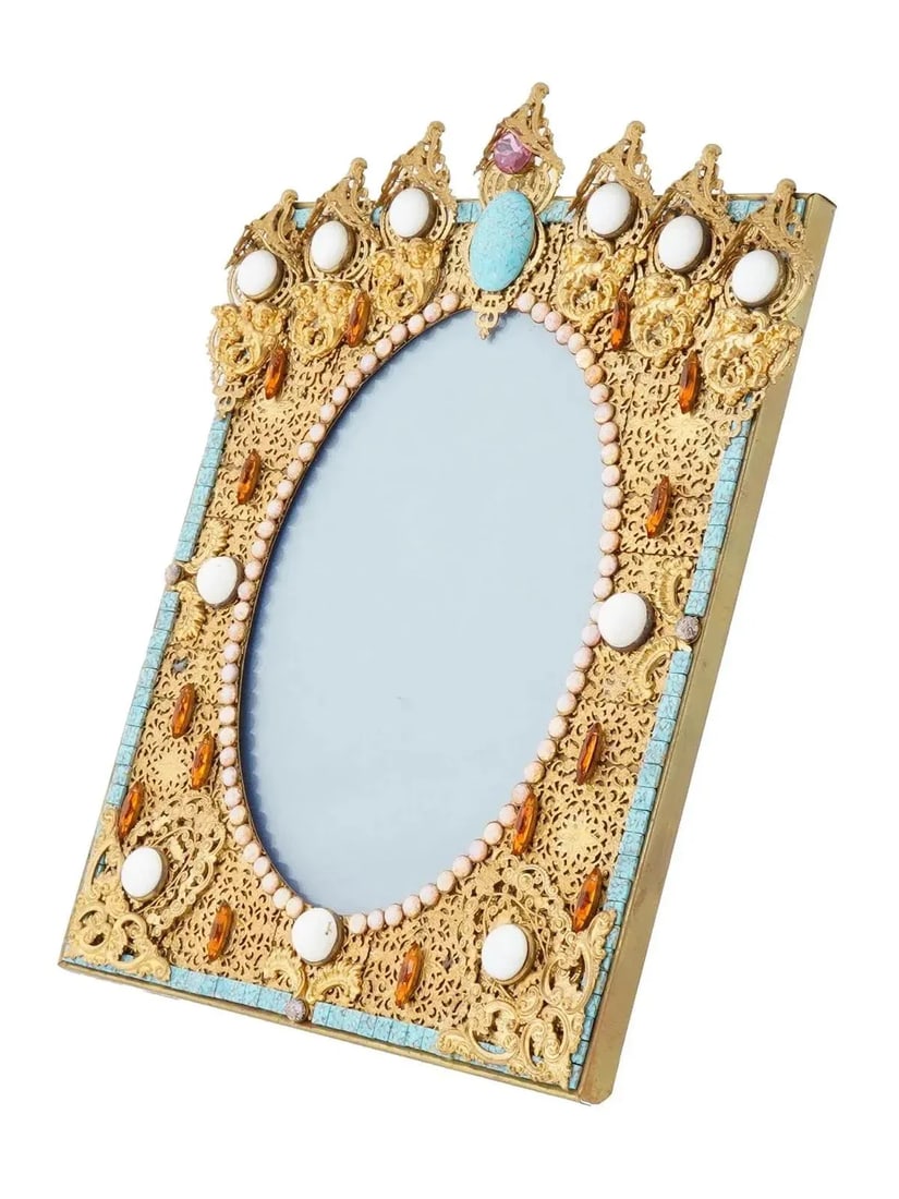 19th Century Relief Design Gilded Brass Picture Frame Marked - 3