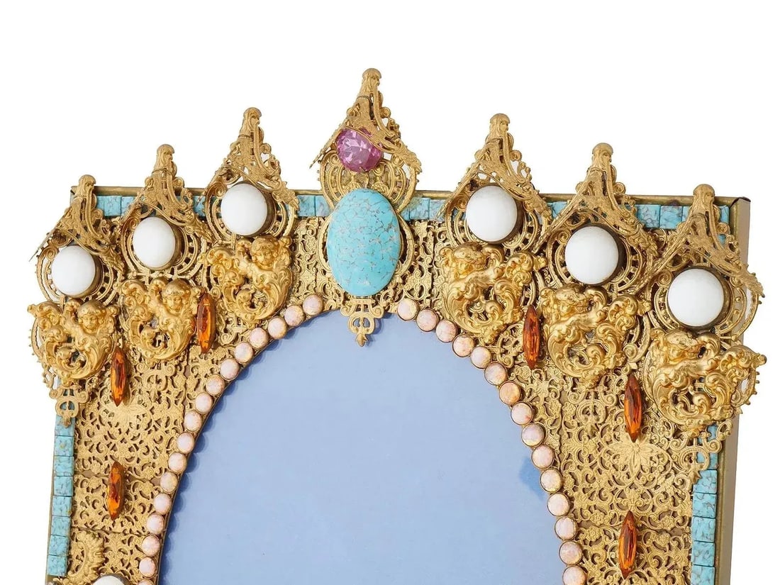 19th Century Relief Design Gilded Brass Picture Frame Marked - 7
