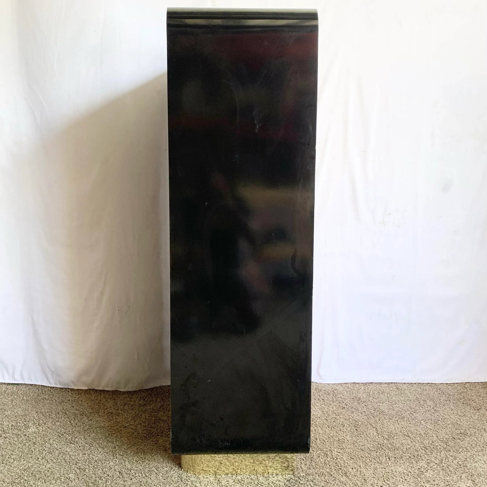 Postmodern Chinoiserie Black Lacquer Laminate Waterfall Armoire With Gold Accents - 6