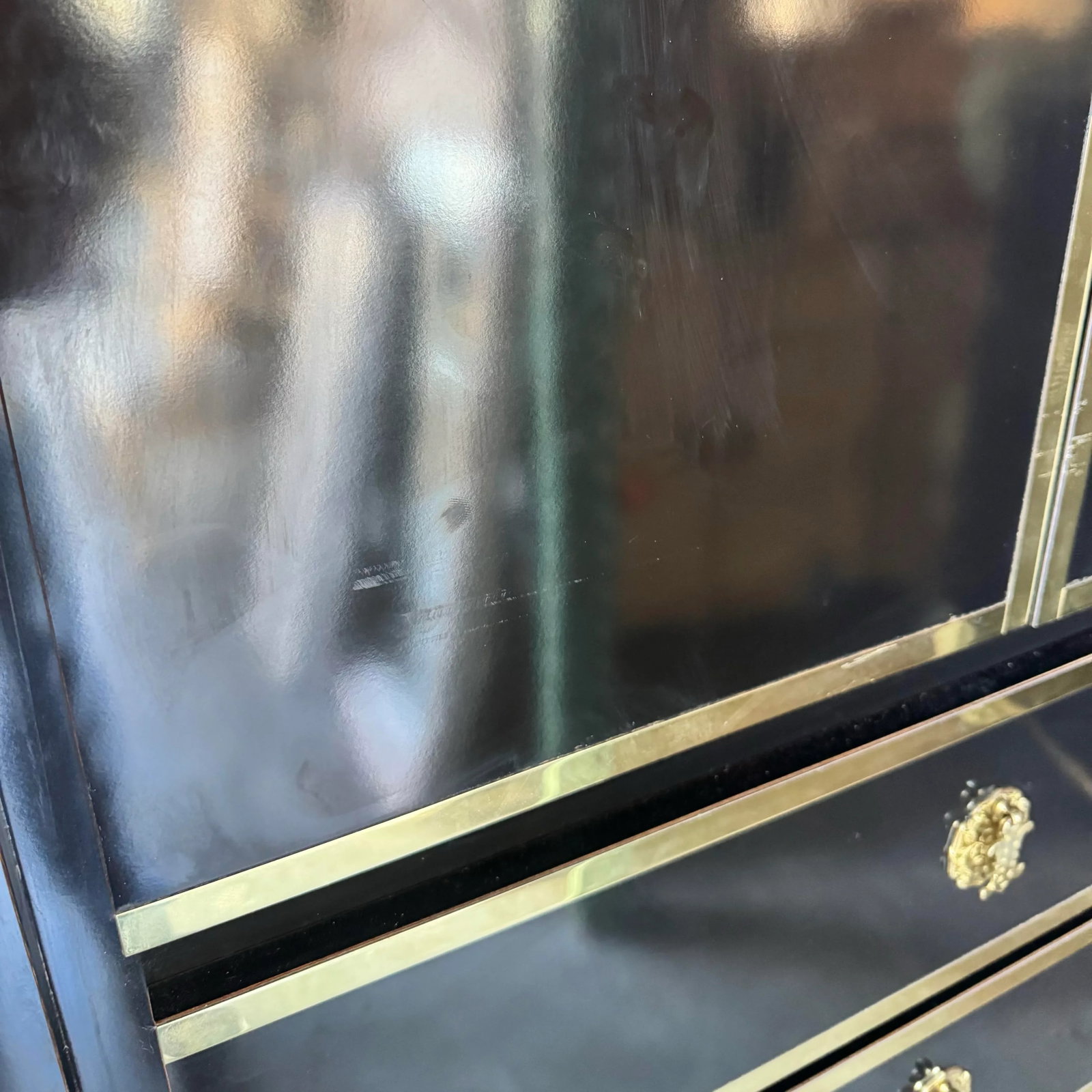 Postmodern Chinoiserie Black Lacquer Laminate Waterfall Armoire With Gold Accents - 8