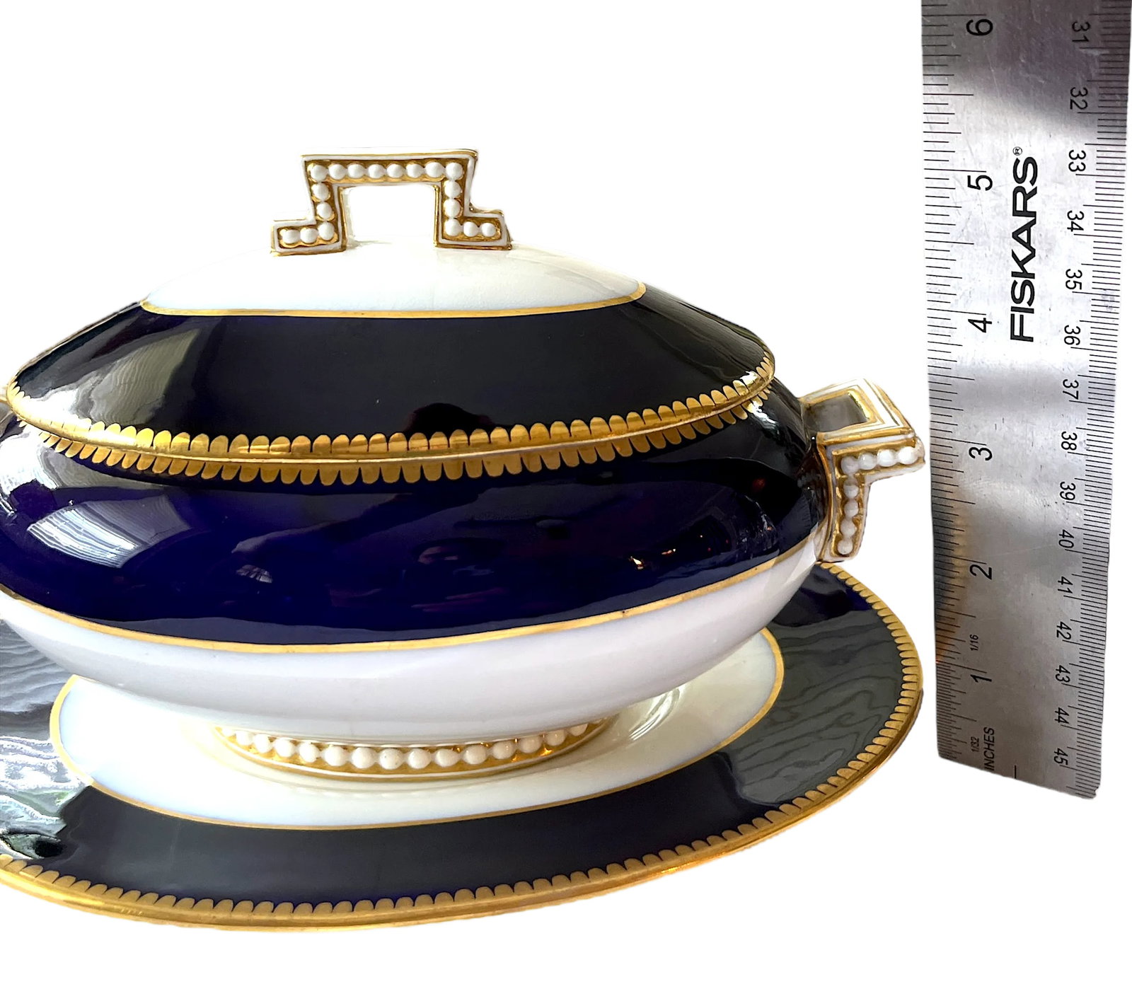 Mid 19th Century Victorian Coalport Jeweled Cobalt & Gilt Porcelain Covered Tureen With Underplate - 11