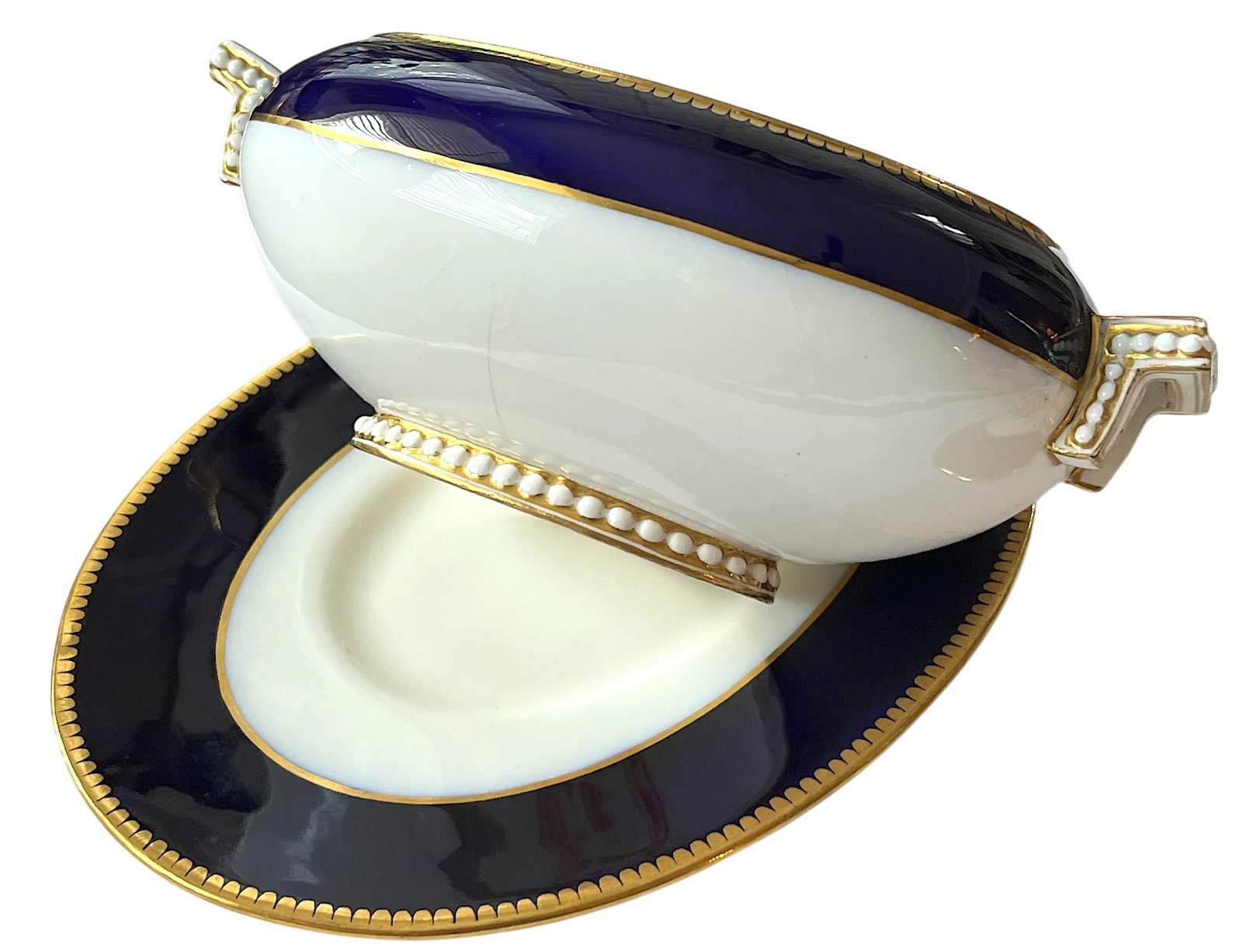 Mid 19th Century Victorian Coalport Jeweled Cobalt & Gilt Porcelain Covered Tureen With Underplate - 5
