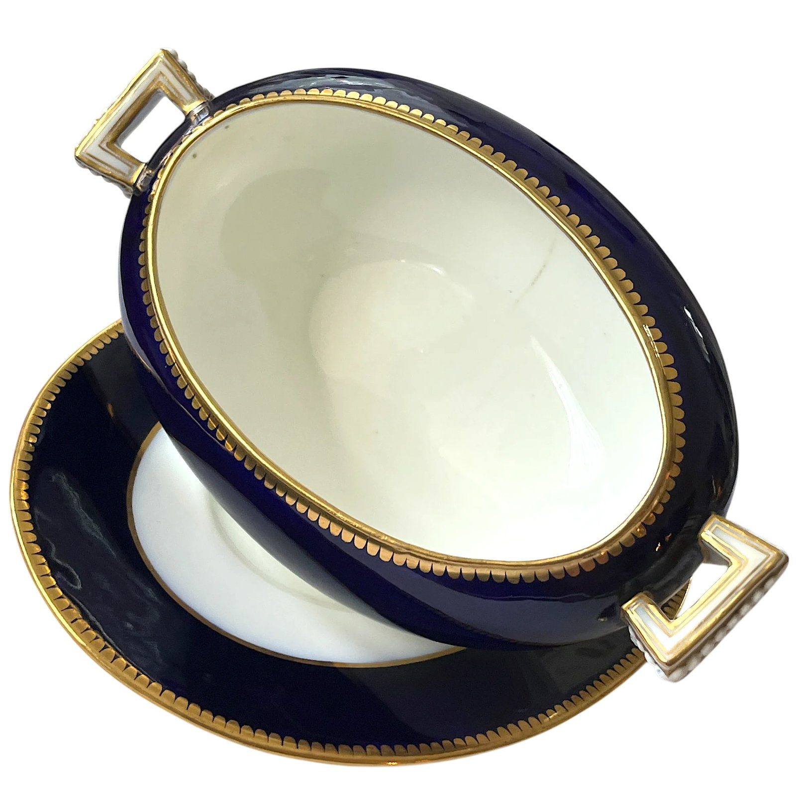 Mid 19th Century Victorian Coalport Jeweled Cobalt & Gilt Porcelain Covered Tureen With Underplate - 6