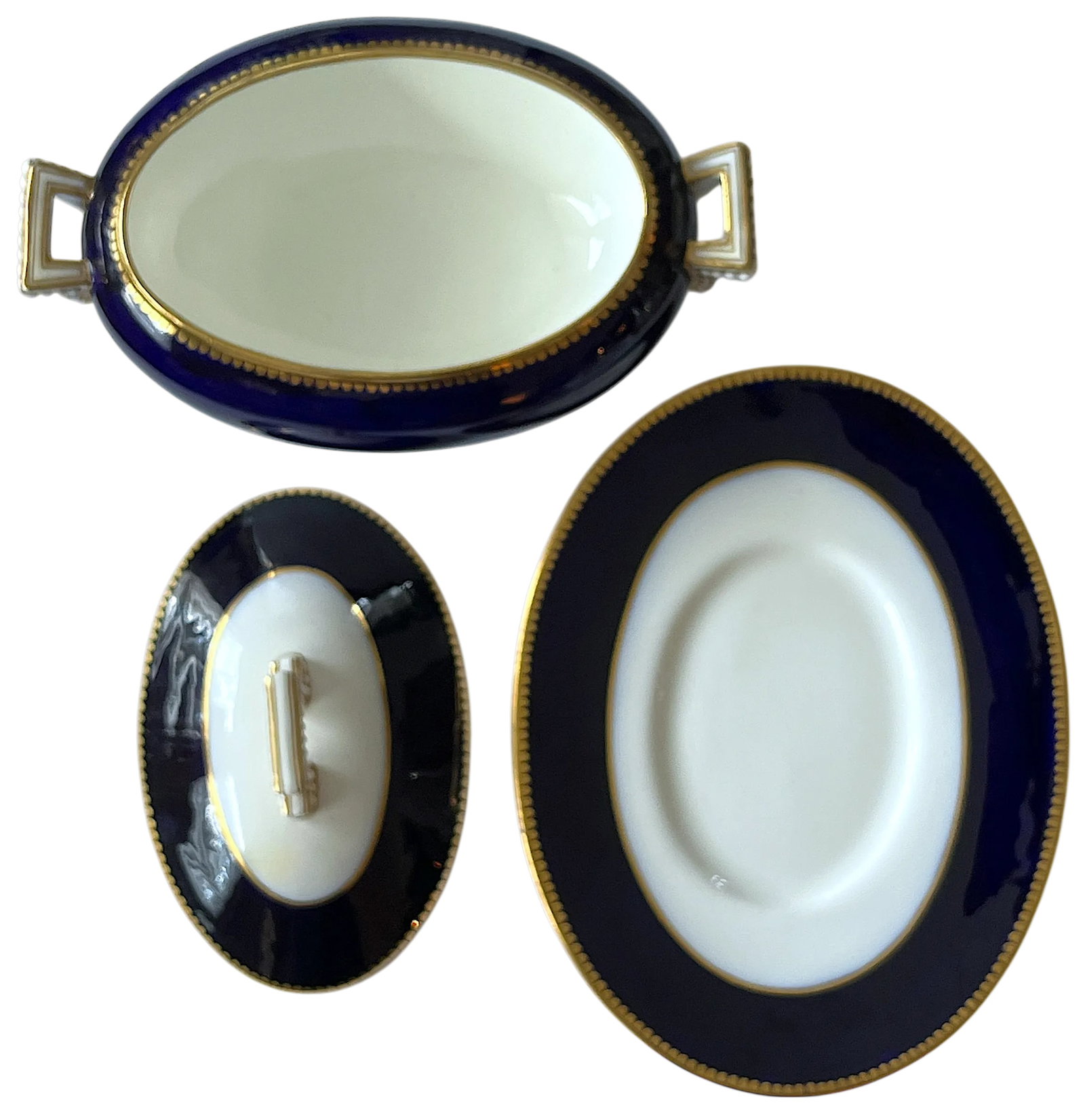 Mid 19th Century Victorian Coalport Jeweled Cobalt & Gilt Porcelain Covered Tureen With Underplate - 8