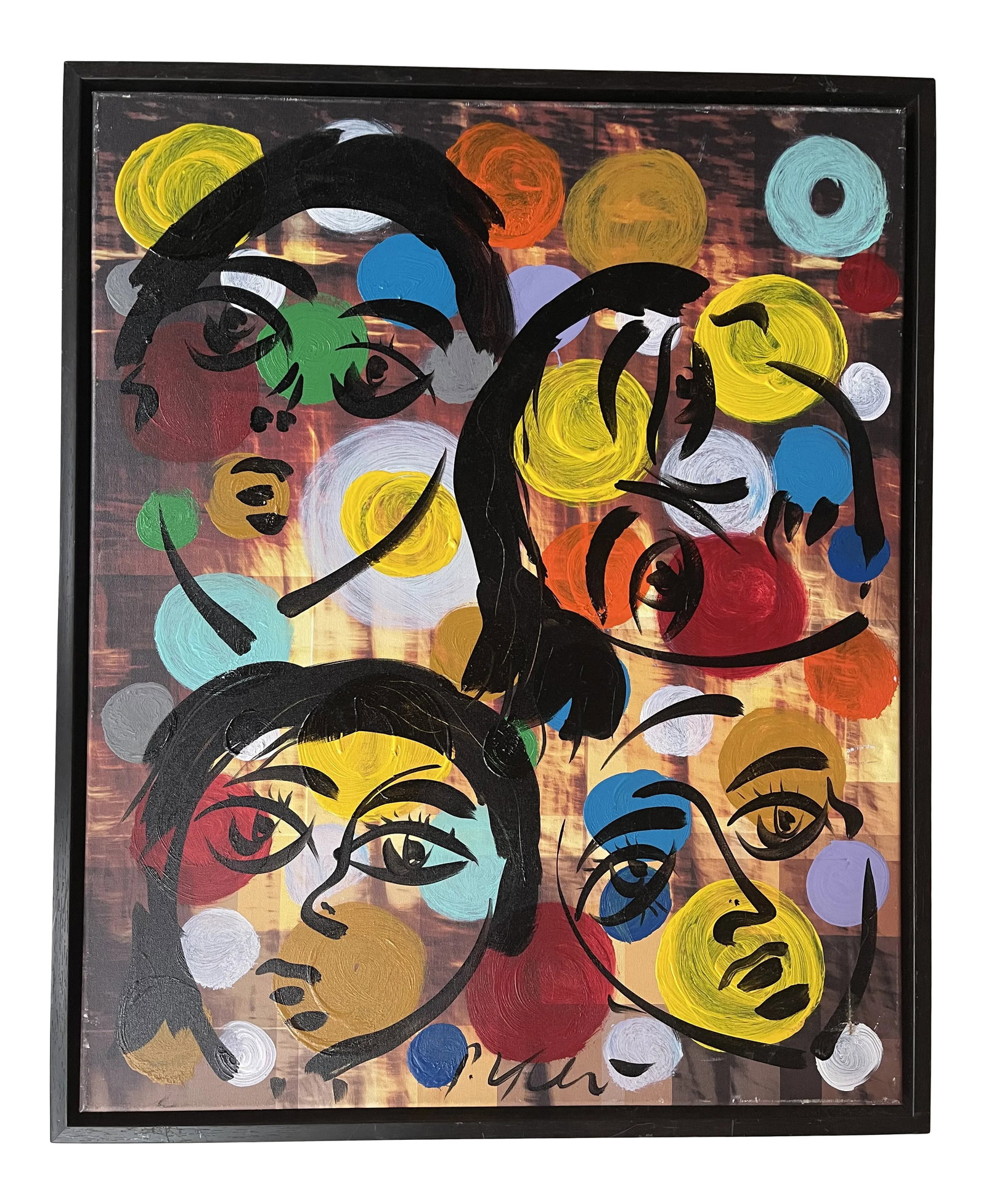 Late 20th Century Abstract Expressionist Figurative Acrylic Painting by Peter Keil, Framed: Peter Keil is a German artist who focuses primarily on abstract expressionism. Keil painted with some of the greats, including Joan Miró, Pablo Picasso, and Andy Warhol, to name a few. This is a