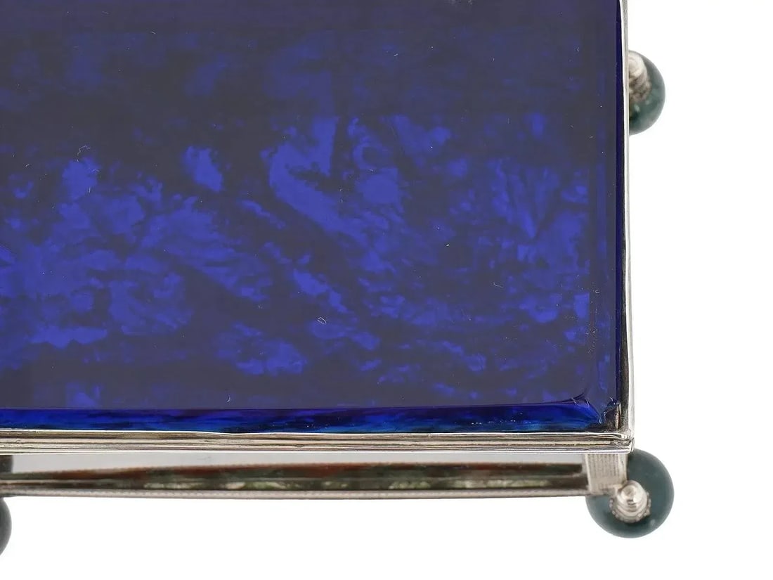 Mid 20th Century Decorative 925 Silver Glass Moss Agate Trinket Box - 11
