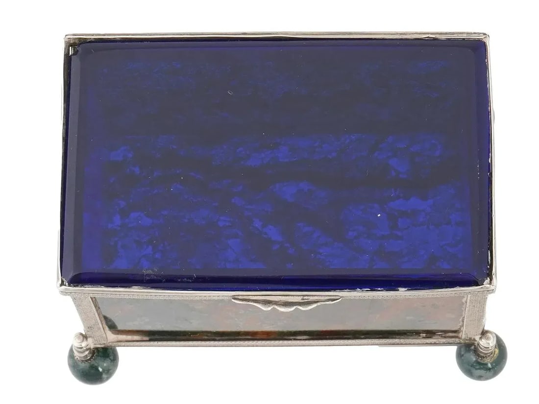 Mid 20th Century Decorative 925 Silver Glass Moss Agate Trinket Box - 8