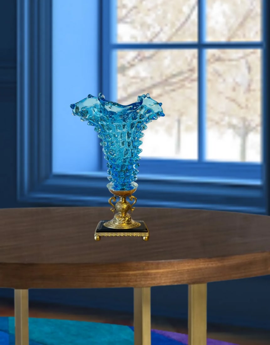 Barovier & Toso Venetian RostratoTurqoise Art Glass Torchier Lamp - 2
