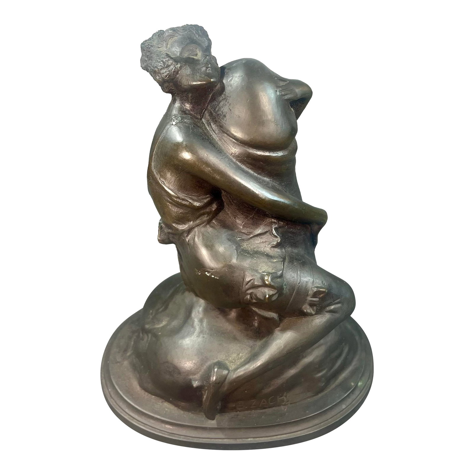 Austrian Bronze Sculpture "The Hugger" by Bruno Zach: Beautiful patinated bronze the "Hugger" after Bruno Zach (1891-1935). Condition: Alterations: Original Condition Unaltered Imperfections: Some Imperfections Condition Notes: Age related wear, good