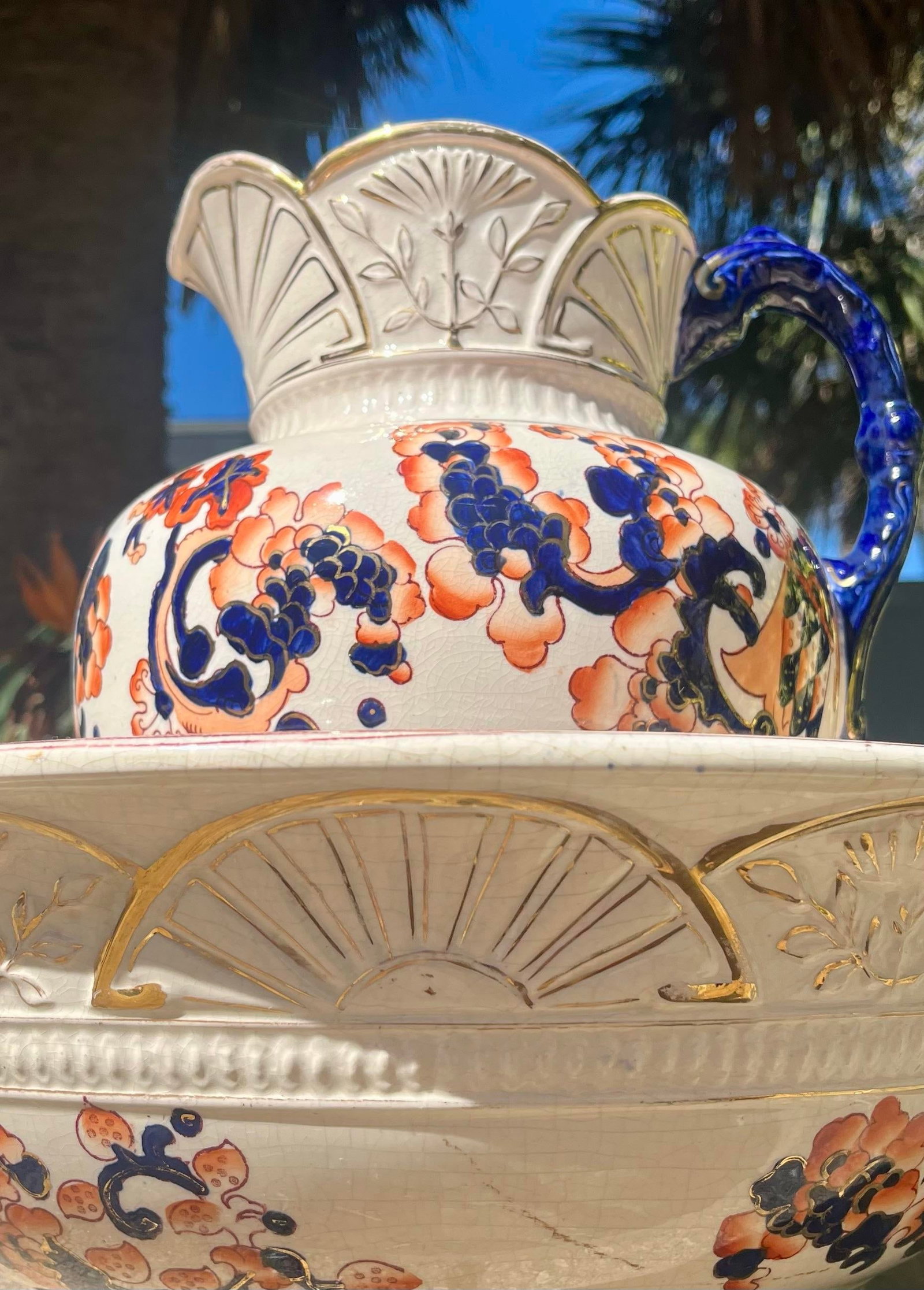 Antique S F & Co Indian Pattern Pitcher/Wash Basin Set - 2