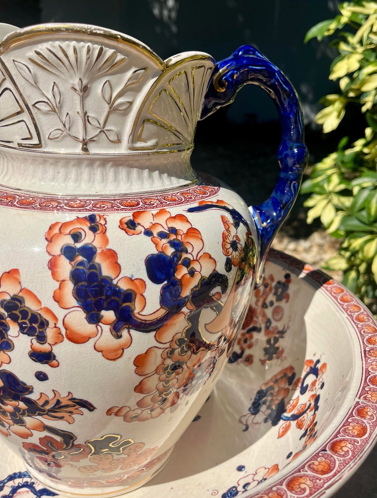Antique S F & Co Indian Pattern Pitcher/Wash Basin Set - 3