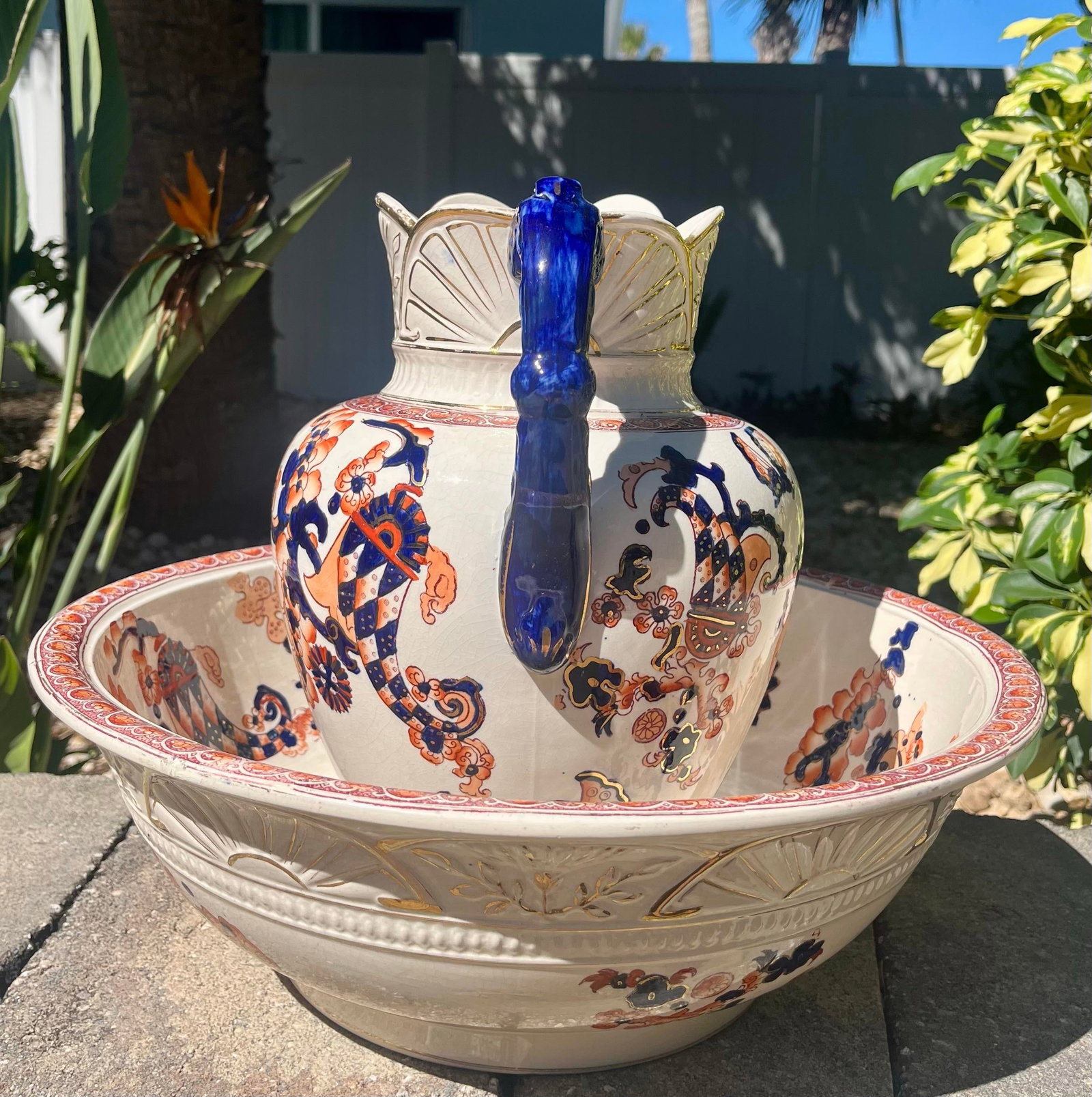 Antique S F & Co Indian Pattern Pitcher/Wash Basin Set - 5