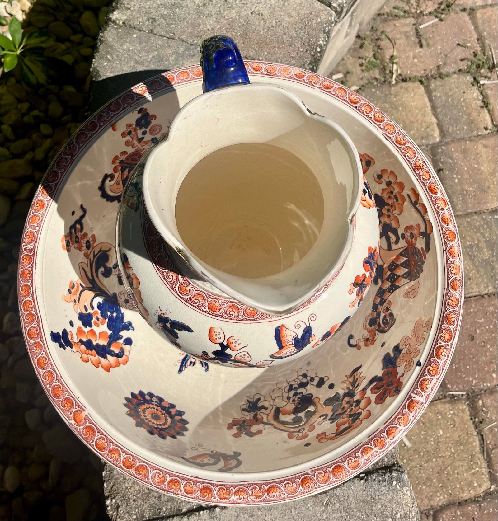 Antique S F & Co Indian Pattern Pitcher/Wash Basin Set - 7