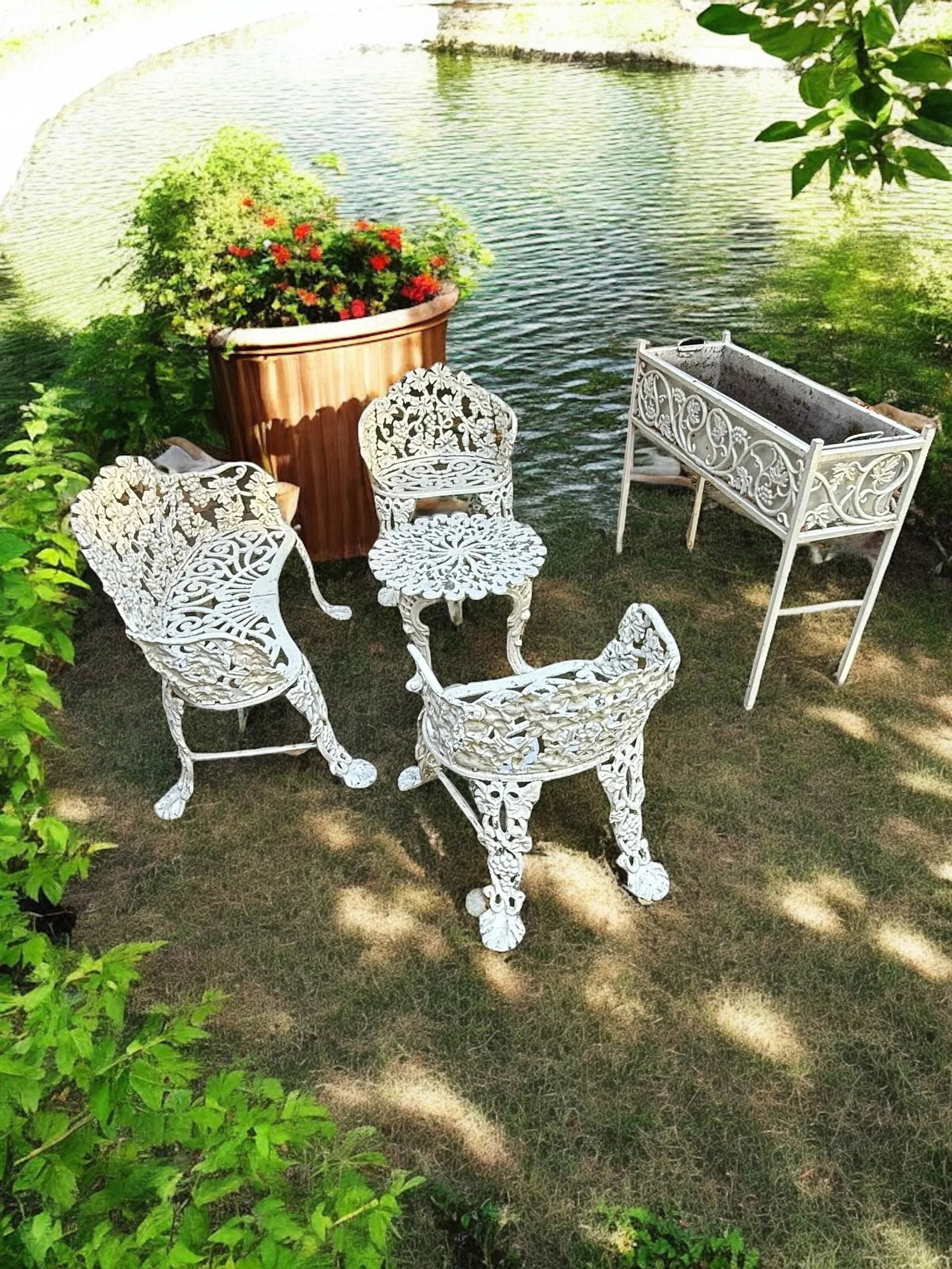 White Cast Iron Grapevine Antique Victorian Outdoor Garden Furniture Suite-Set of 5 - 2