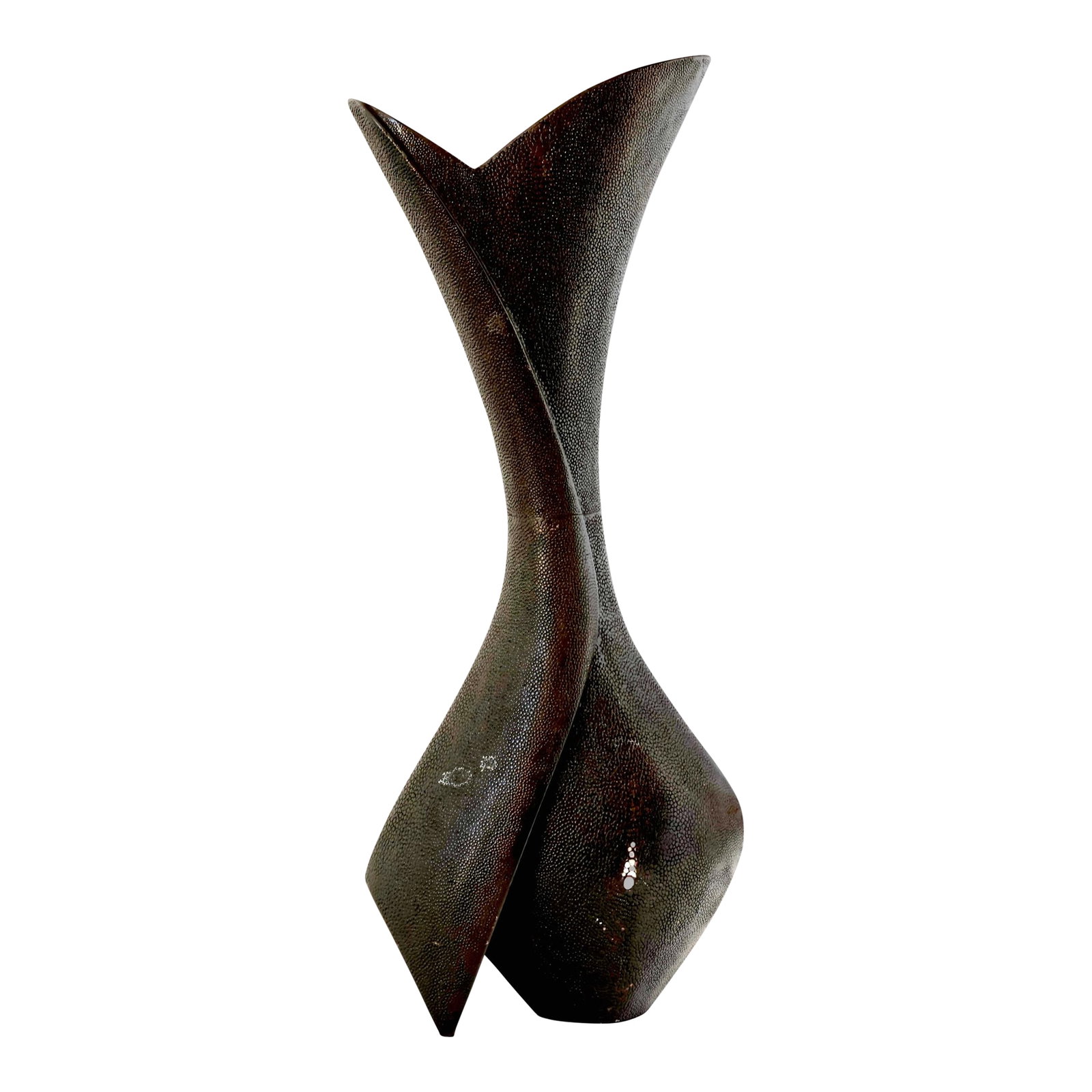 R & Y Augousti Paris Sculptural Shagreen Vase: An extraordinary R&Y Augousti Paris vase showcasing the brand's mastery of form and material. Wrapped in genuine shagreen "” long prized for its distinct pebbled texture and natural variation
