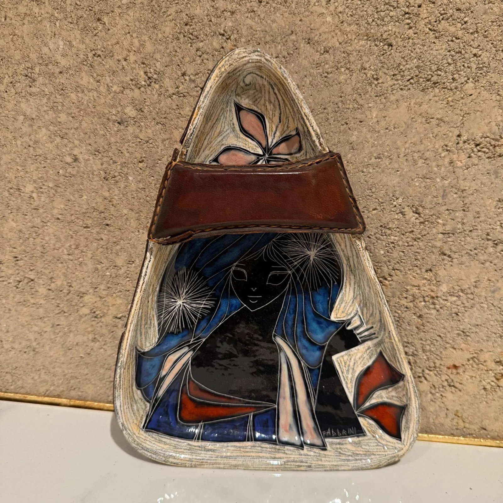 Federigo Fabbrini Marcello Fantoni Itay Ceramic Tray Leather Wrapped Mid Century - 7