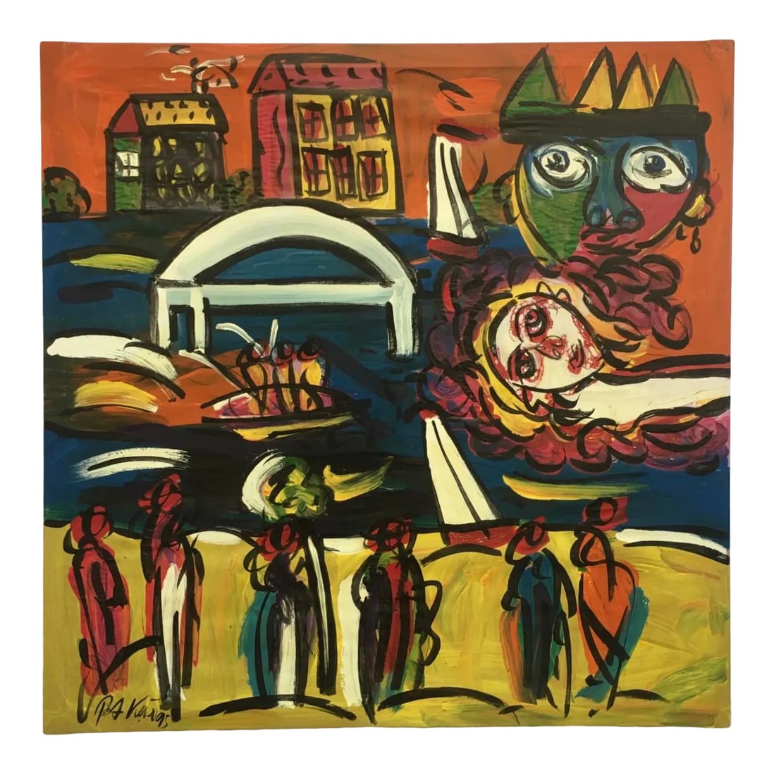 Large Abstract Painting, Peter Keil, 1995: Peter Keil is a German artist who focuses primarily on abstract expressionism. Keil painted with some of the greats, including Joan Miró, Pablo Picasso, and Andy Warhol, to name a few. This is a