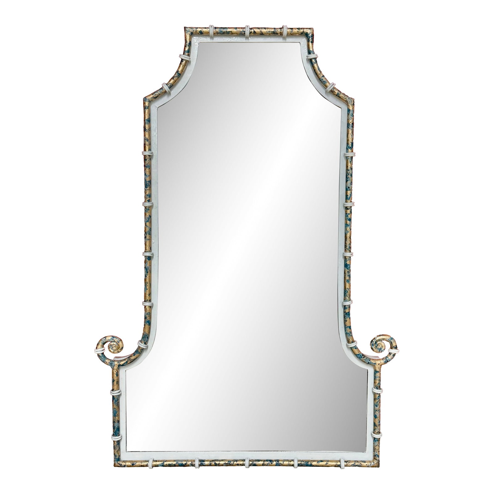 Vintage Palm Beach Regency Uttermost Chinoiserie Pagoda Wall Mirror - Bespoke Blue and Gold Finish -: Transform your space with the stunning Elegant Chinoiserie Pagoda Wall Mirror by Uttermost, a striking piece that perfectly embodies the beauty of traditional Asian design with a modern twist. This