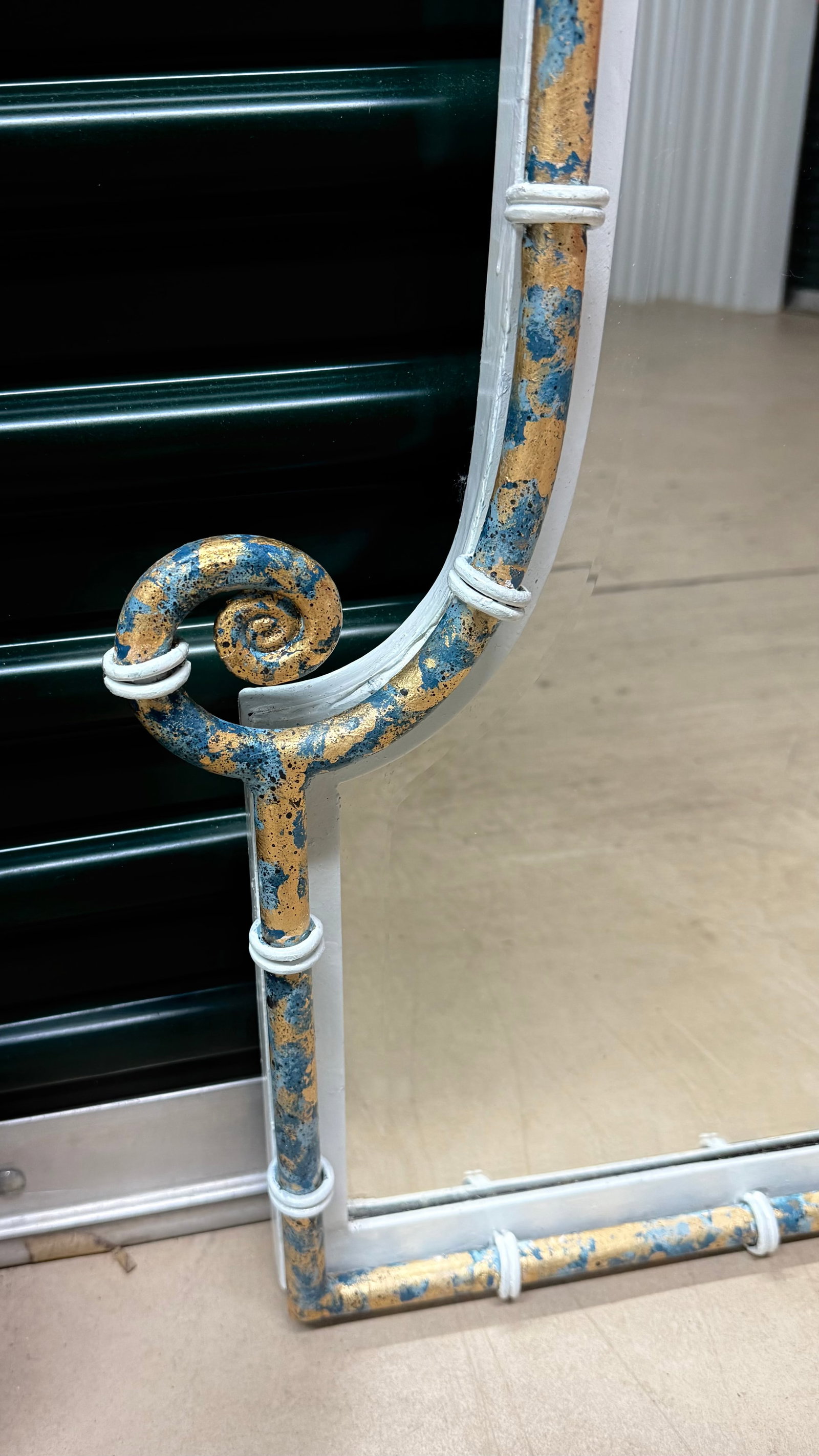 Vintage Palm Beach Regency Uttermost Chinoiserie Pagoda Wall Mirror - Bespoke Blue and Gold Finish - - 7