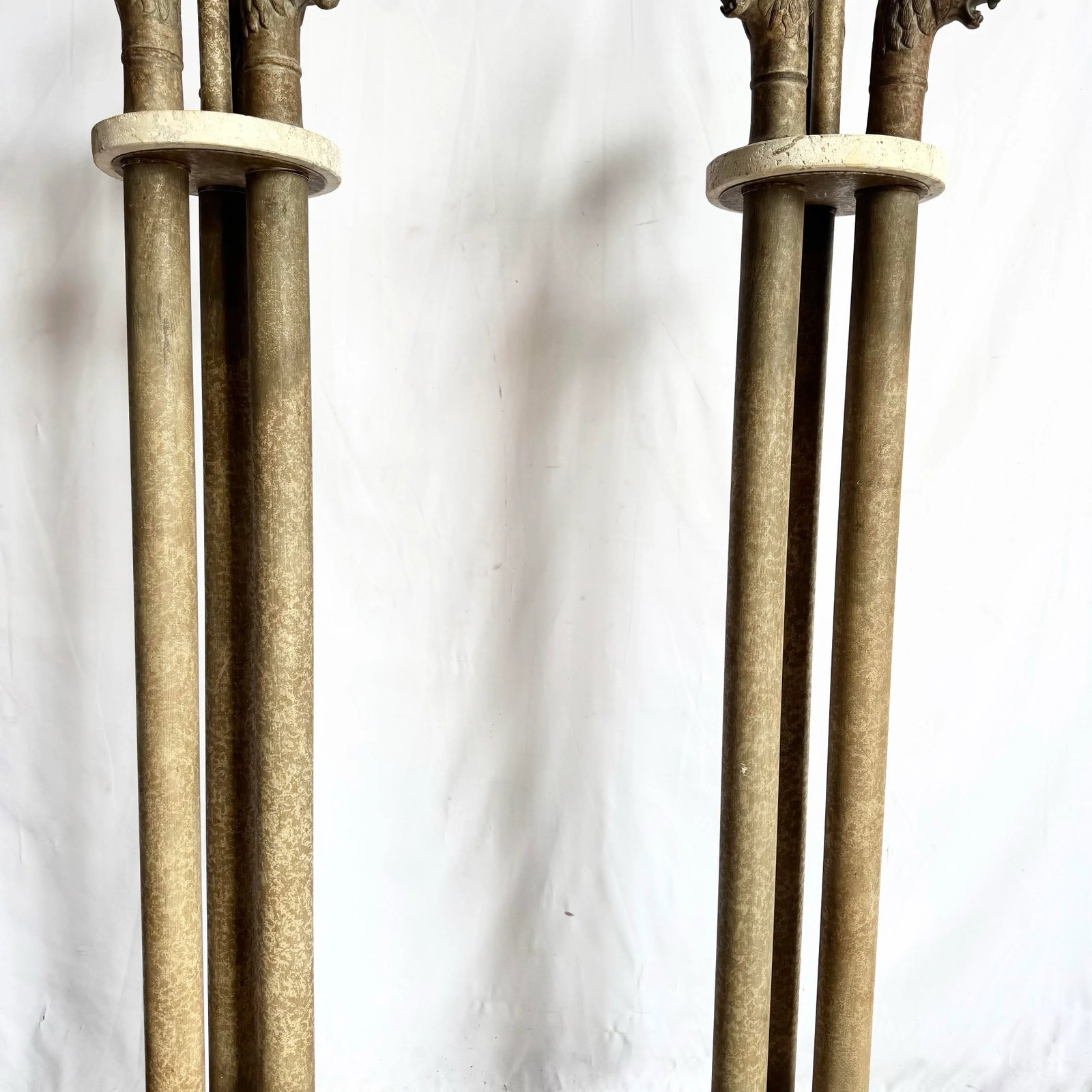 Vintage Postmodern Three Lion Headed Limestone Floor Lamps - A Pair - 4
