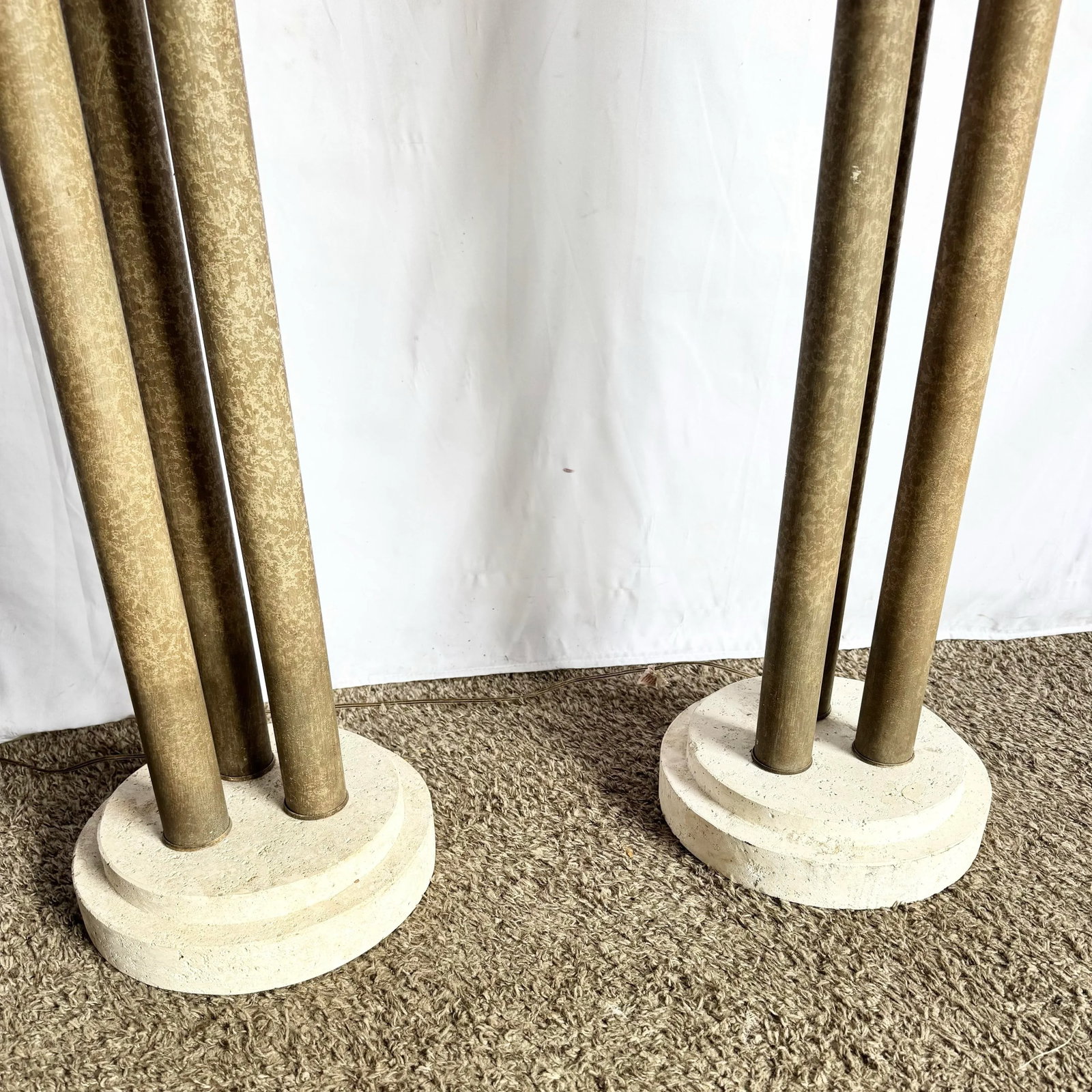 Vintage Postmodern Three Lion Headed Limestone Floor Lamps - A Pair - 6