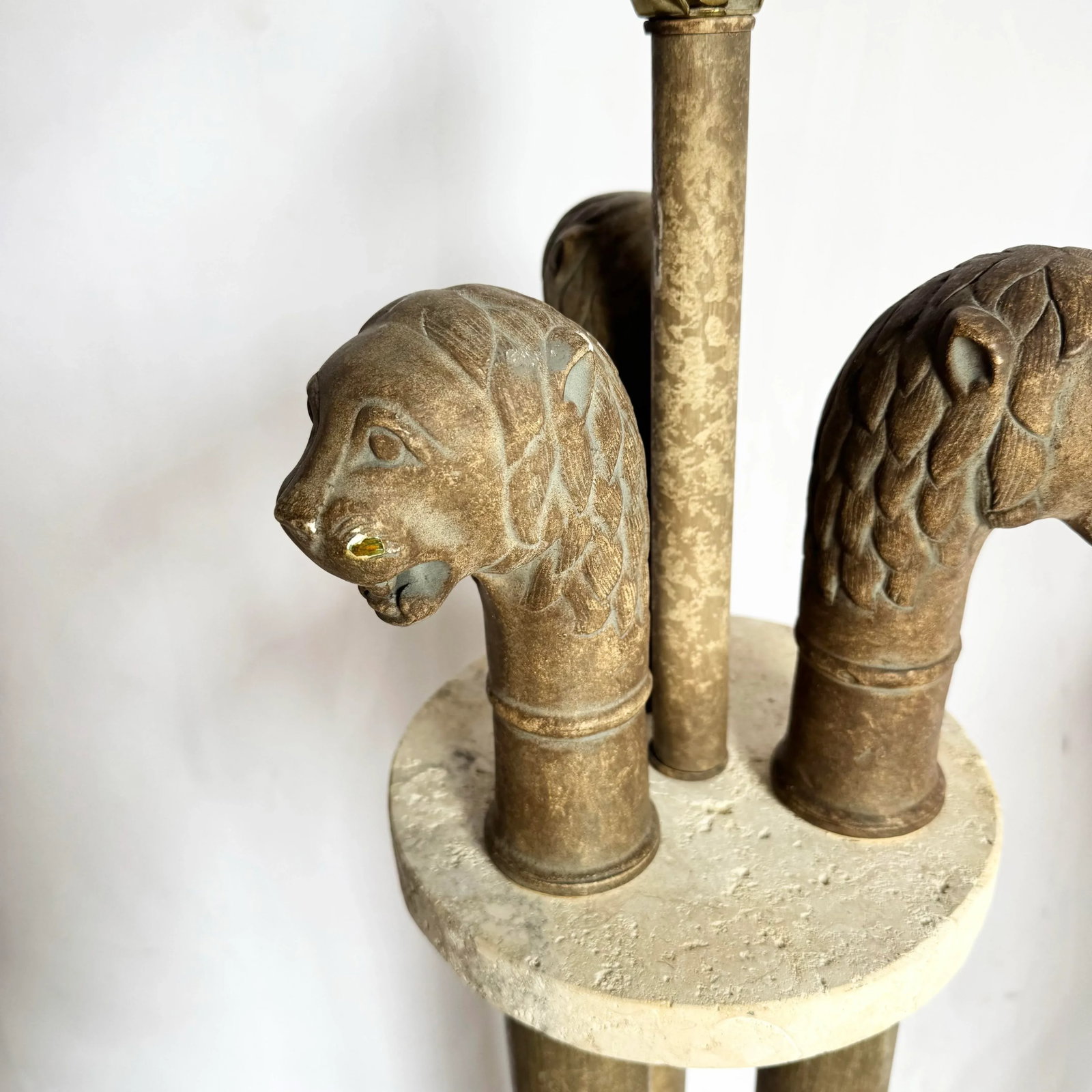 Vintage Postmodern Three Lion Headed Limestone Floor Lamps - A Pair - 8