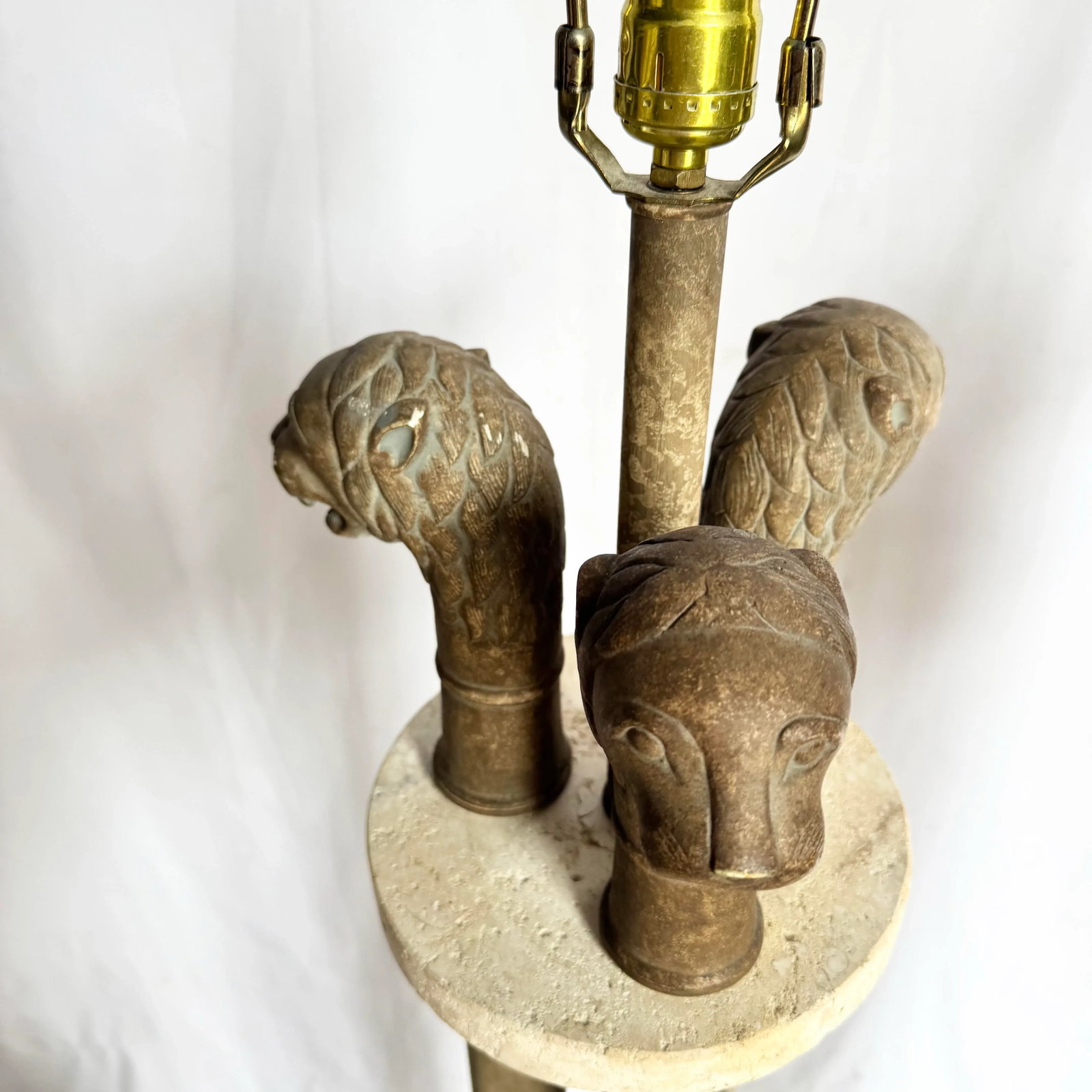 Vintage Postmodern Three Lion Headed Limestone Floor Lamps - A Pair - 9