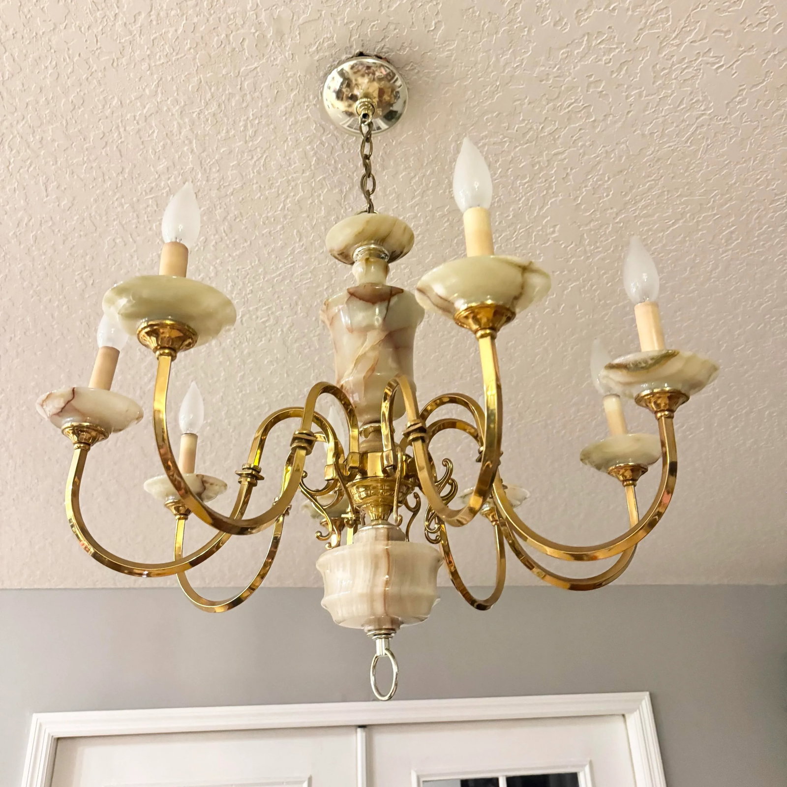 Vintage Georgian Style Green Onyx and Gold Chandelier - 8 Lights - 2
