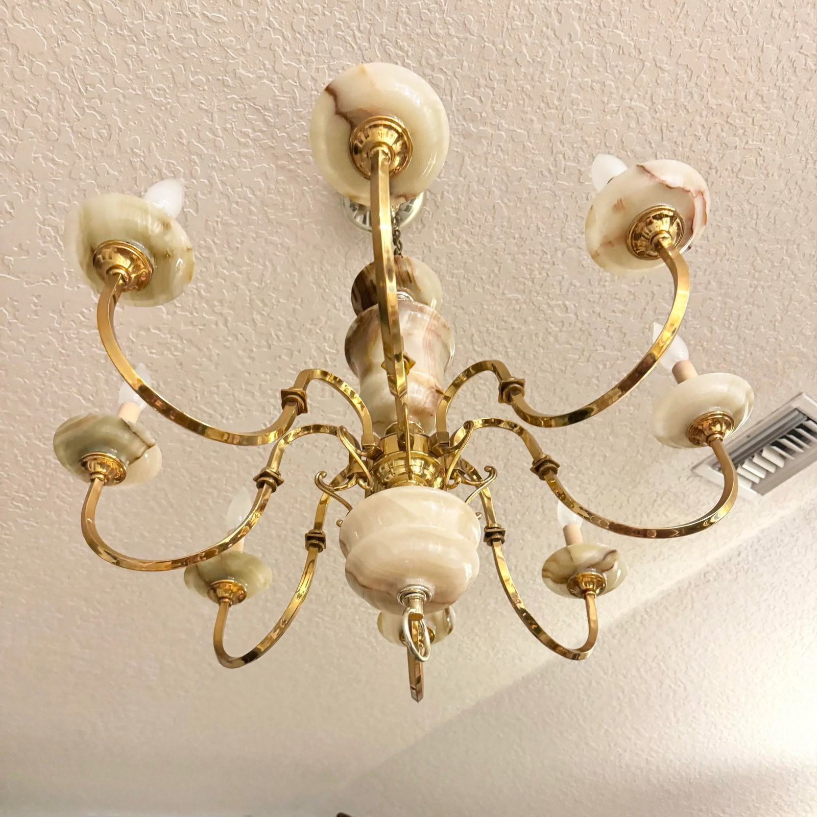 Vintage Georgian Style Green Onyx and Gold Chandelier - 8 Lights - 3
