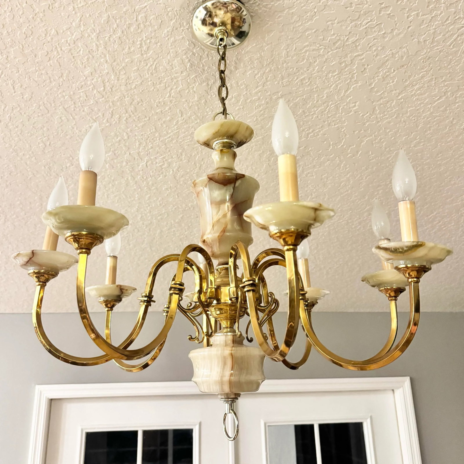 Vintage Georgian Style Green Onyx and Gold Chandelier - 8 Lights - 4