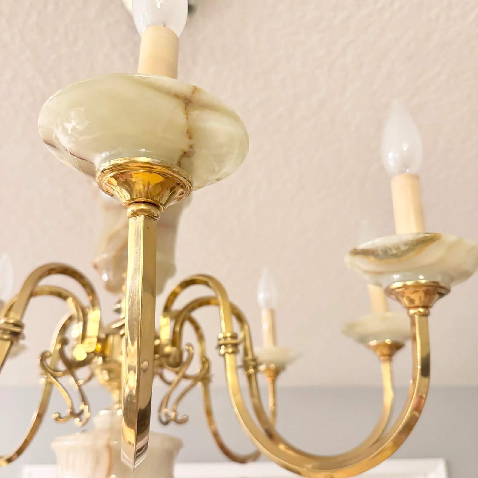 Vintage Georgian Style Green Onyx and Gold Chandelier - 8 Lights - 5