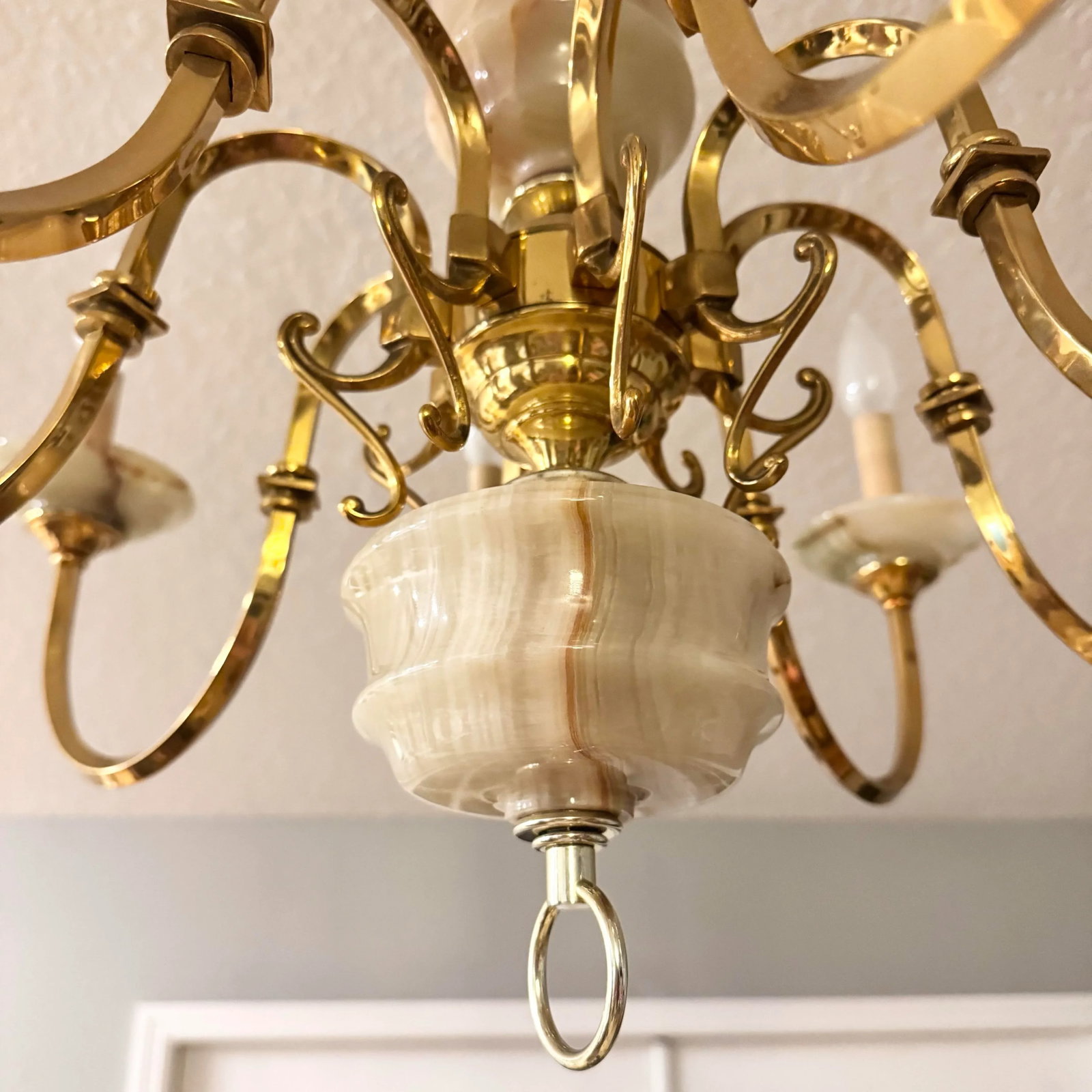 Vintage Georgian Style Green Onyx and Gold Chandelier - 8 Lights - 7