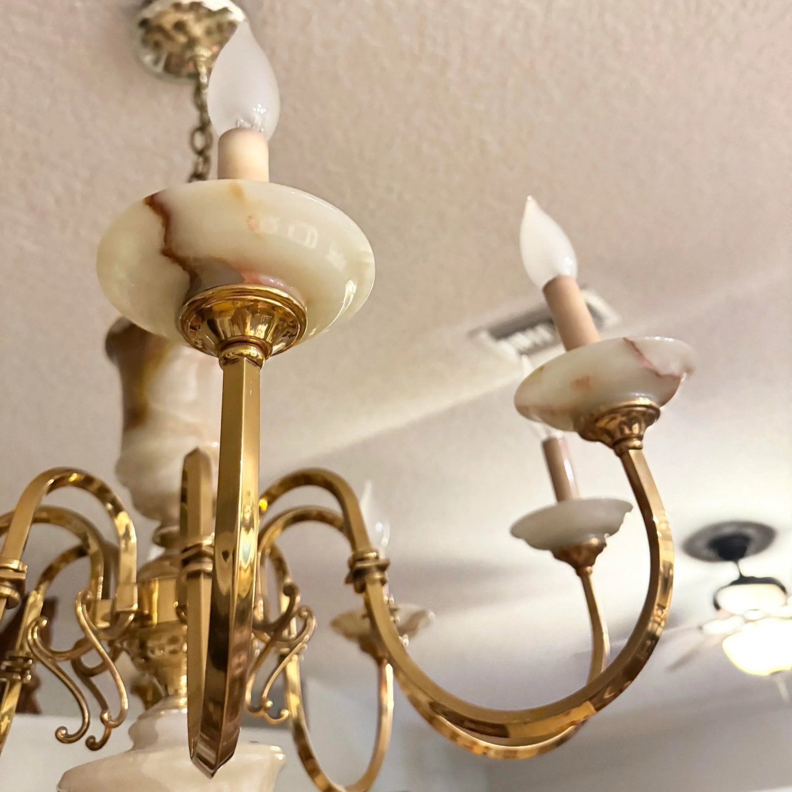 Vintage Georgian Style Green Onyx and Gold Chandelier - 8 Lights - 9