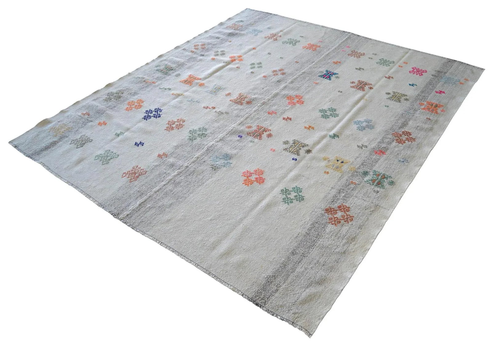 Exceptional Vintage 1950s Turkish Rug Kilim With Jajim Embroidered Handmade Kilim 5'10" X 6'9" - 4